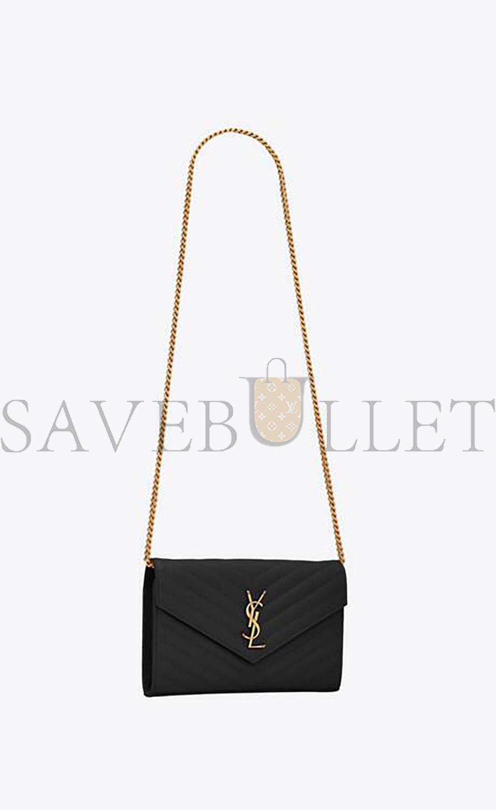 YSL CASSANDRE MATELASSÉ CHAIN WALLET IN GRAIN DE POUDRE EMBOSSED LEATHER 377828BOW011000 (22.5*14*4cm)