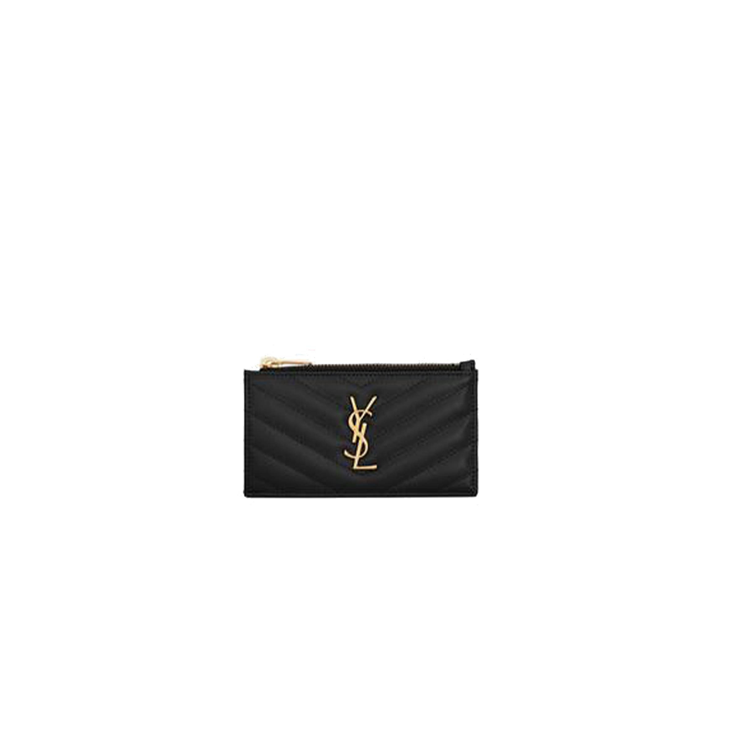 YSL CASSANDRE MATELASSÉ FRAGMENTS ZIPPED CARD CASE IN GRAIN DE POUDRE EMBOSSED LEATHER 607915BOW011000 (13*8*2cm)