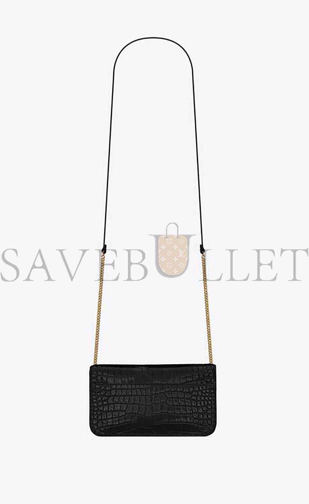 YSL CASSANDRE PHONE HOLDER WITH STRAP IN SHINY CROCODILE-EMBOSSED LEATHER 635095DND1J1000 (18*11*2.5cm)