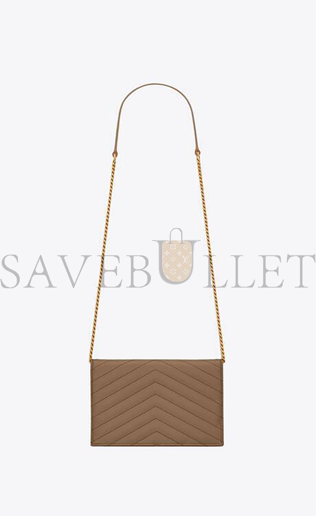 YSL CASSANDRE MATELASSÉ ENVELOPE CHAIN WALLET IN GRAIN DE POUDRE EMBOSSED LEATHER 695108BOW012346 (19*12.5*3.5cm)