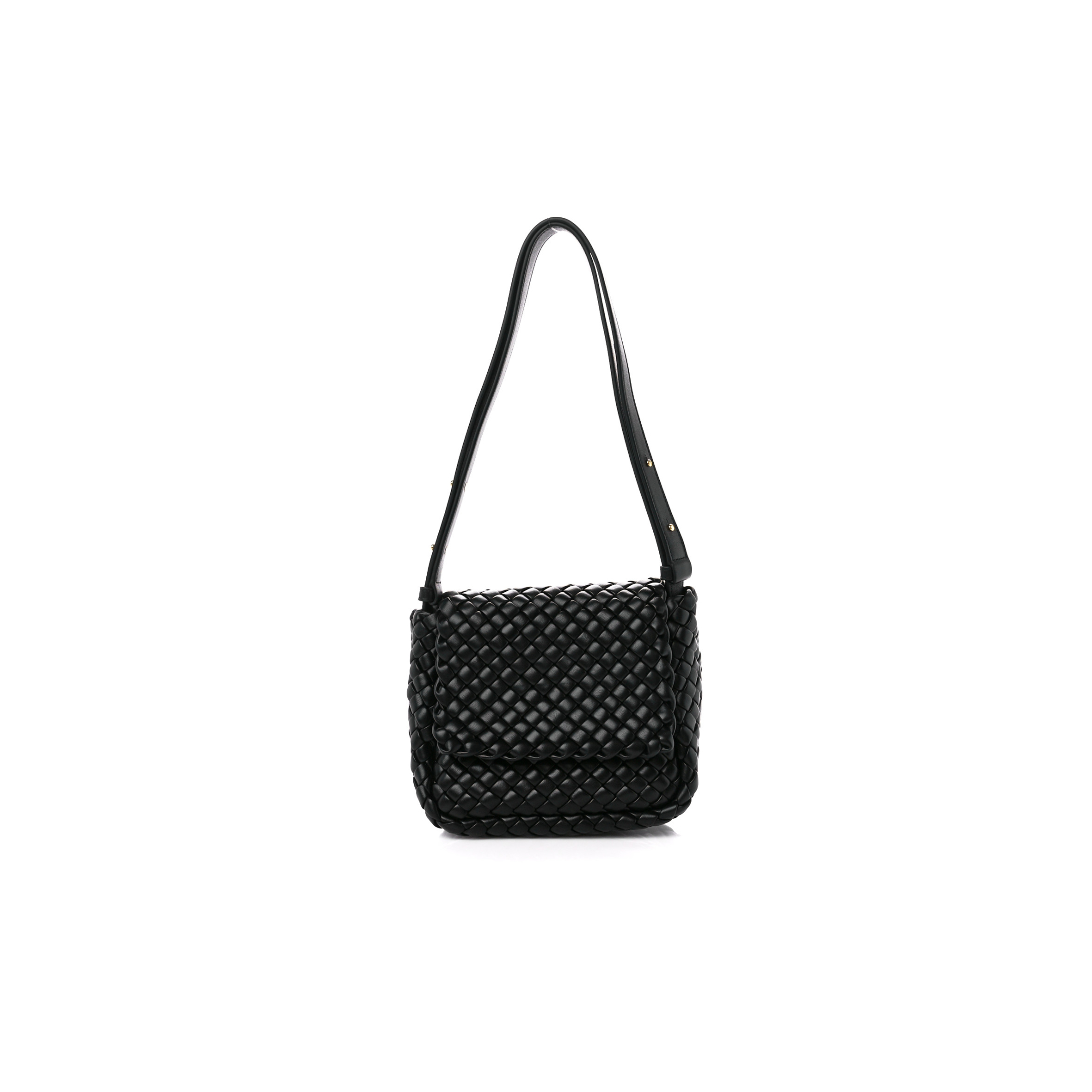 BOTTEGA VENETA NAPPA INTRECCIATO SMALL COBBLE SHOULDER BAG BLACK (27*22*10cm)