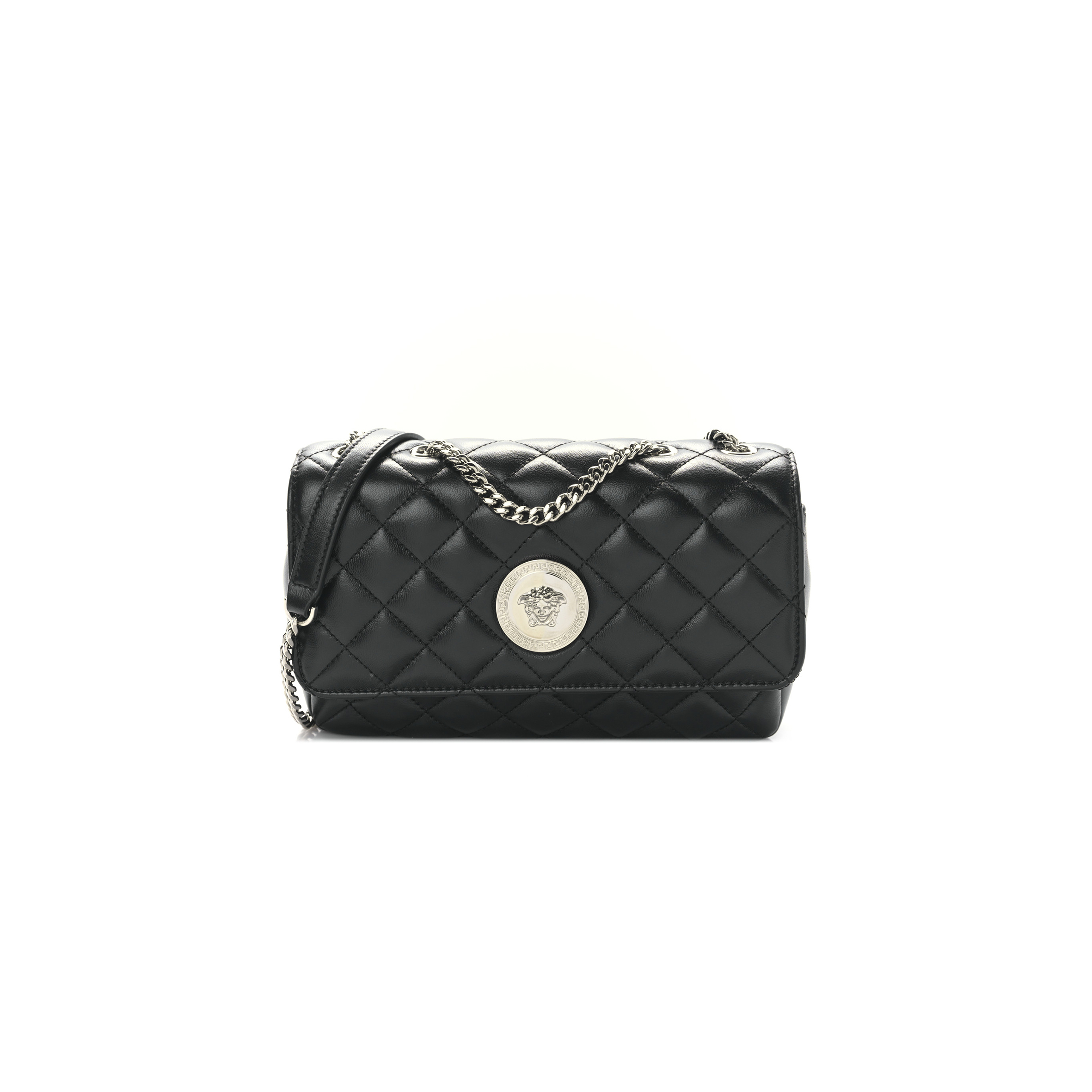 VERSACE NAPPA QUILTED MEDUSA SMALL CHAIN SHOULDER BAG BLACK (18*13*16cm)