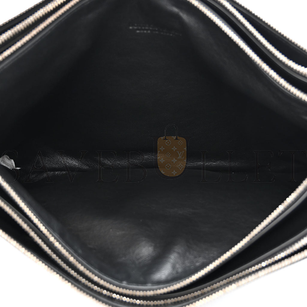 BOTTEGA VENETA INTRECCIATO EMBOSSED TRIPLE ZIP MESSENGER BAG BLACK  (38*25*3cm)