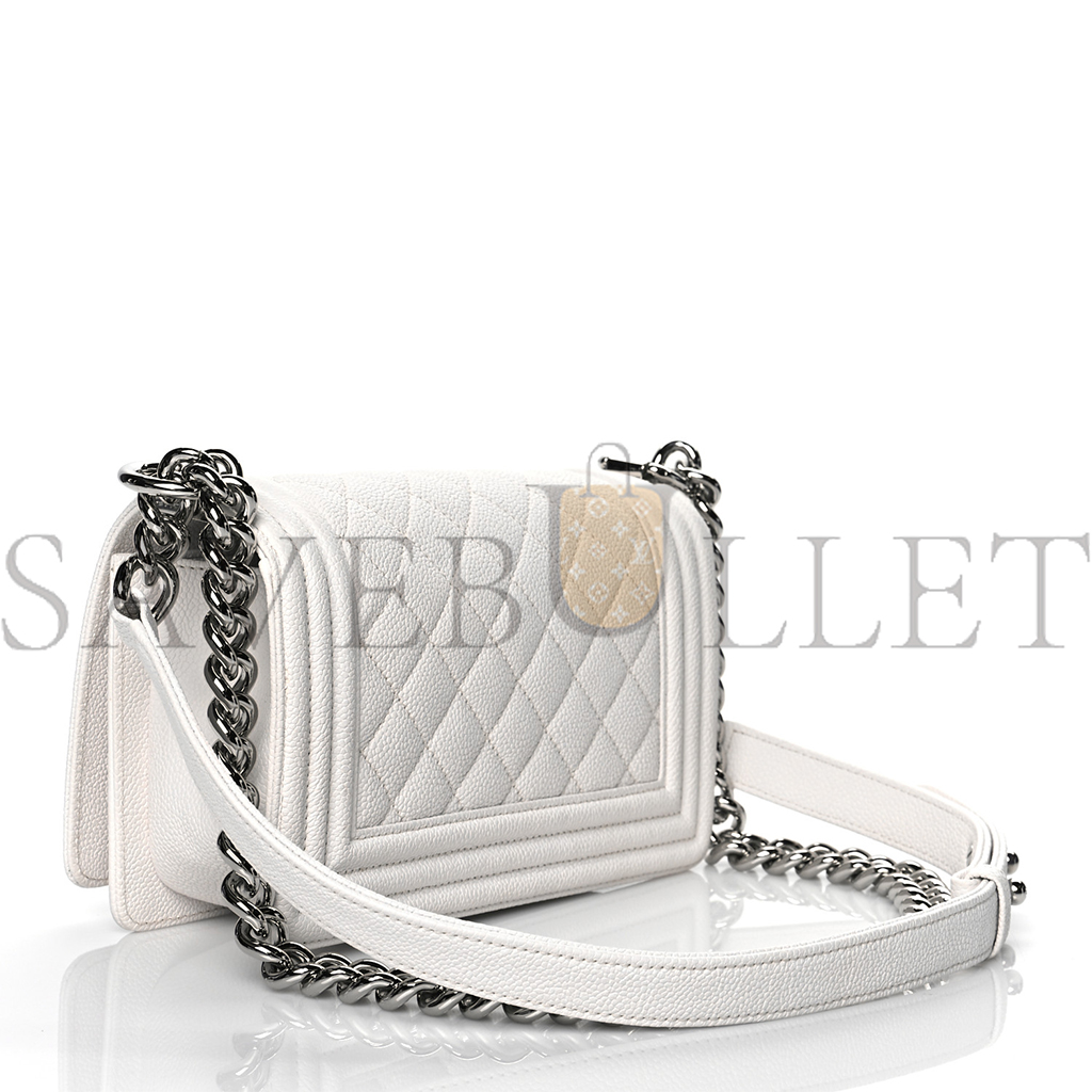 CHANEL CAVIAR QUILTED SMALL BOY FLAP WHITE  (20*12*6cm)