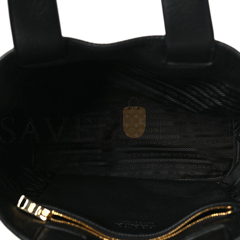 PRADA VITELLO DAINO SOFT PERFORATED LOGO TOTE BLACK (30*20*13cm)