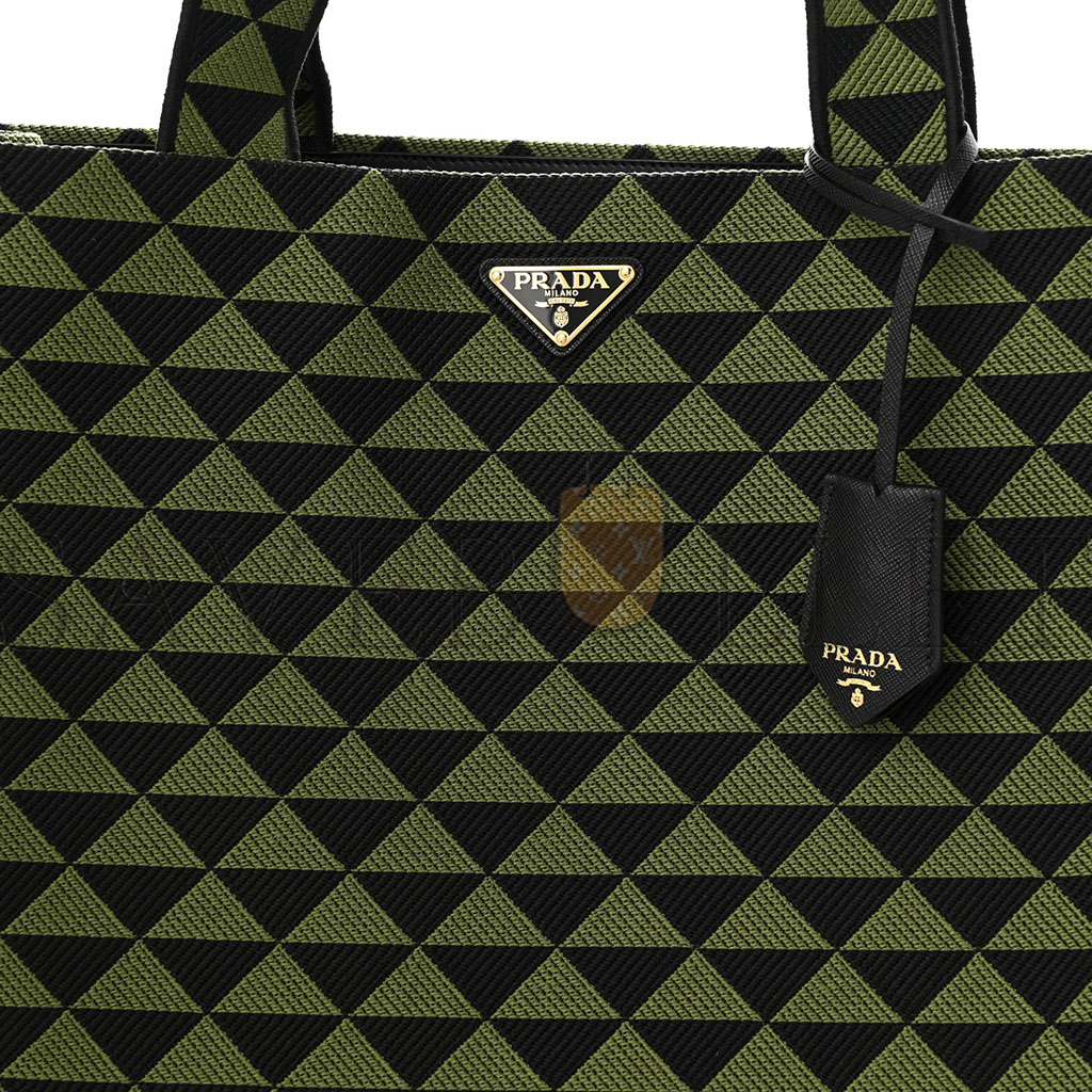 PRADA FABRIC EMBROIDERED SAFFIANO LARGE SYMBOLE TOTE BLACK EDERA (43*33*18cm)