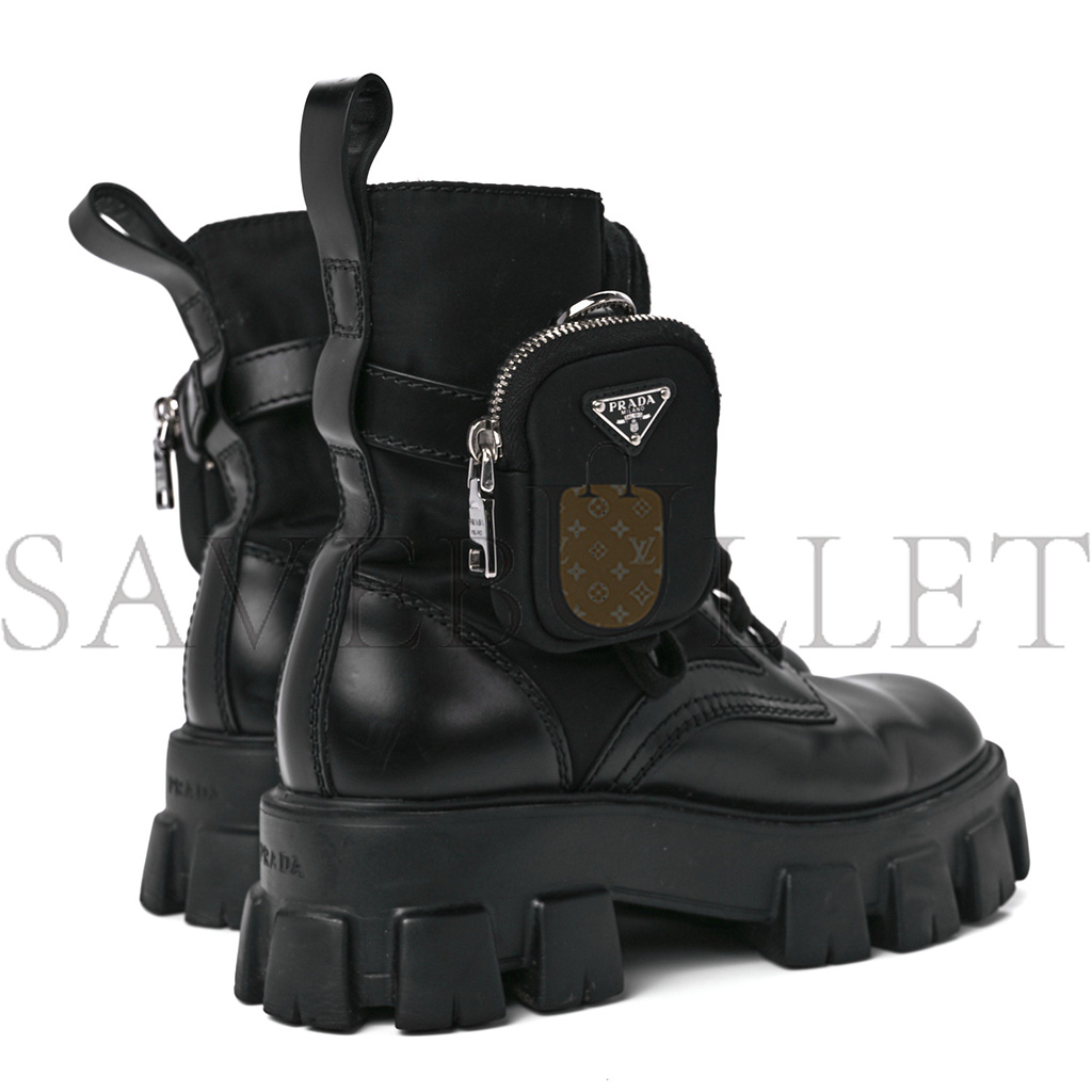 PRADA SPAZZOLATO ROIS RE-NYLON METAL TRIANGLE LOGO MONOLITH POUCH POCKET 55MM BOOTS 6 BLACK PRADA SPAZZOLATO ROIS RE-NYLON METAL TRIANGLE LOGO MONOLITH POUCH POCKET 55MM BOOTS 6 BLACK