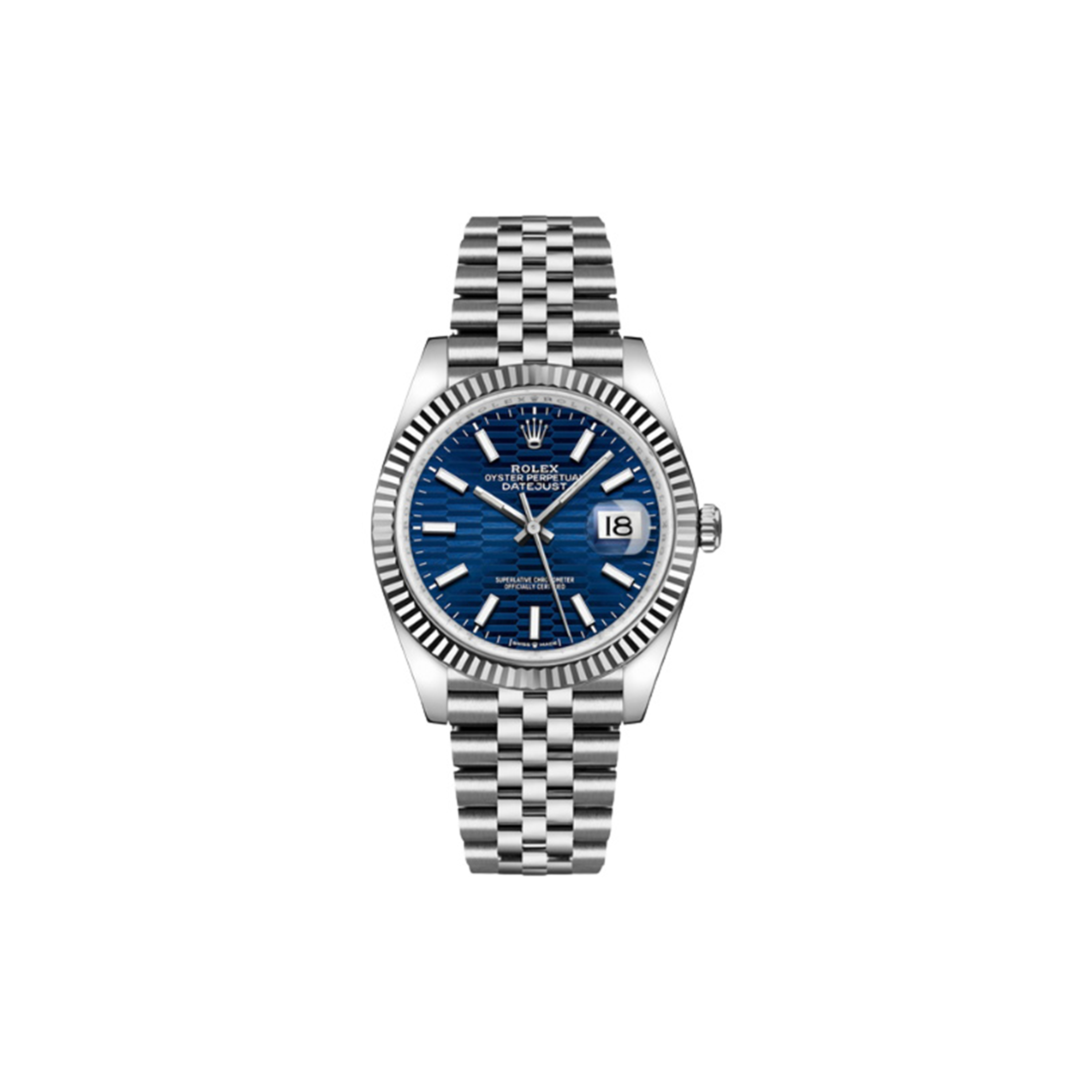 ROLEX DATEJUST BLUE FLUTED PATTERN DIAL 36MM WATCH 126234-0049