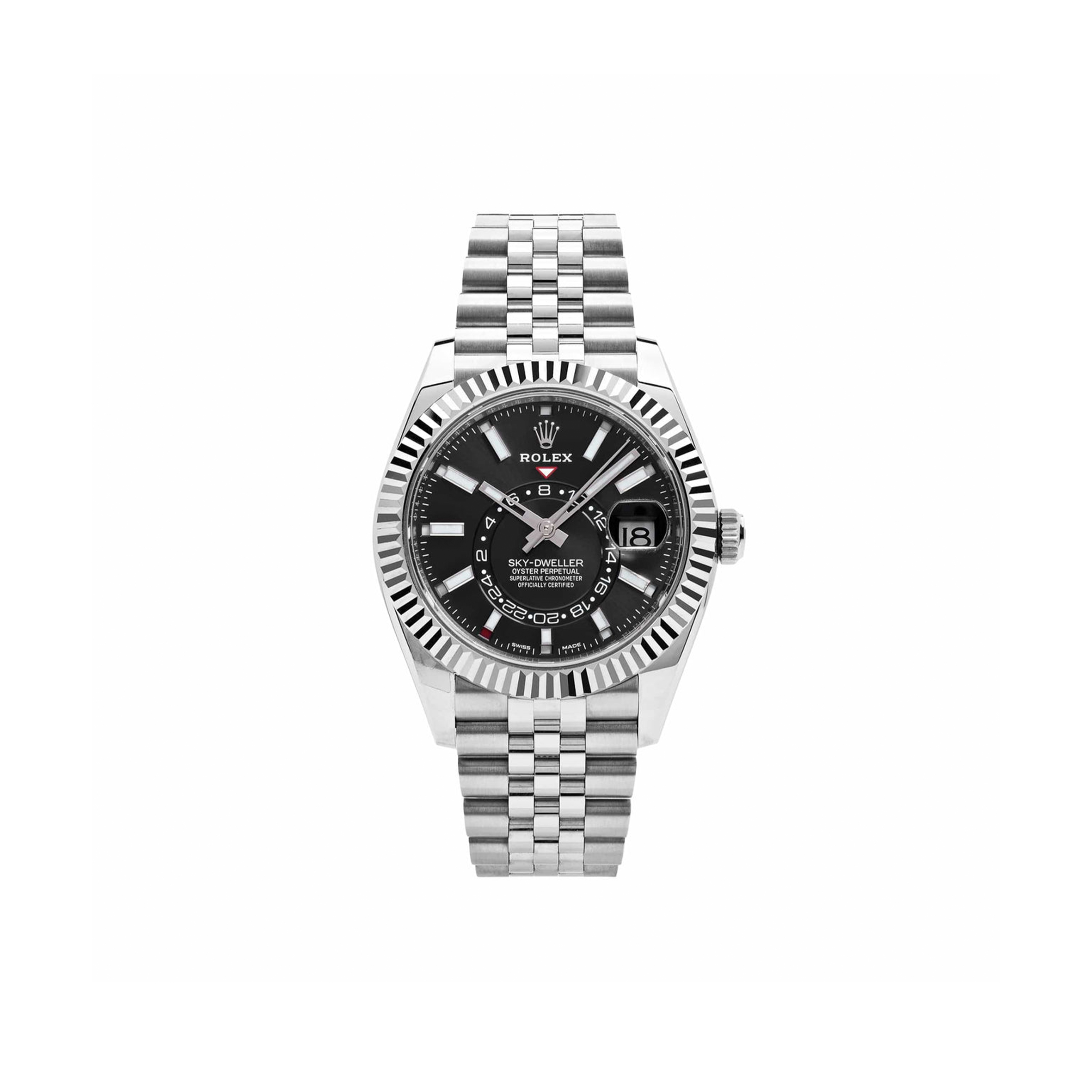 ROLEX SKY-DWELLER STAINLESS STEEL BLACK DIAL JUBILEE WATCH 326934