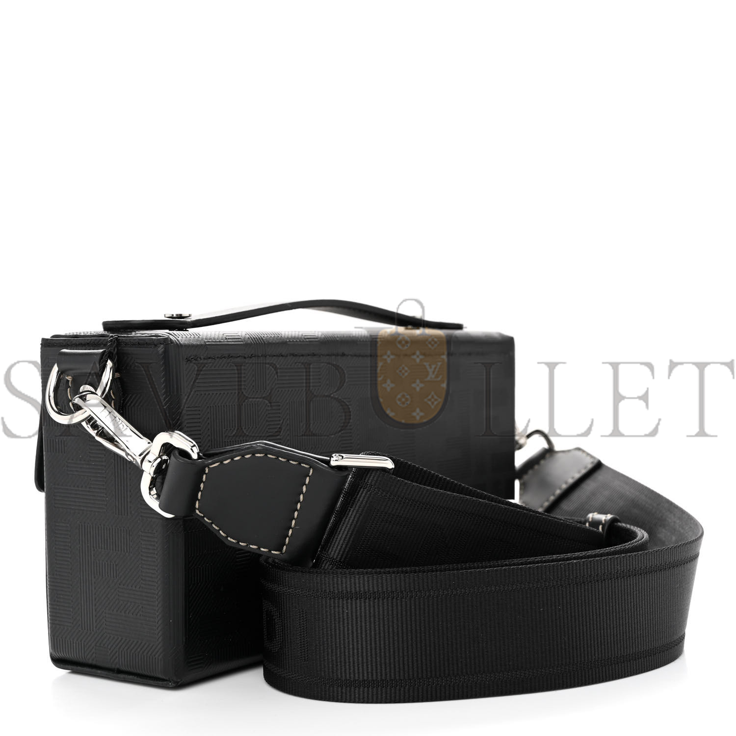 FENDI VITELLO KING FF LINES EMBOSSED BAGUETTE SOFT TRUNK BLACK (22*12*6cm)