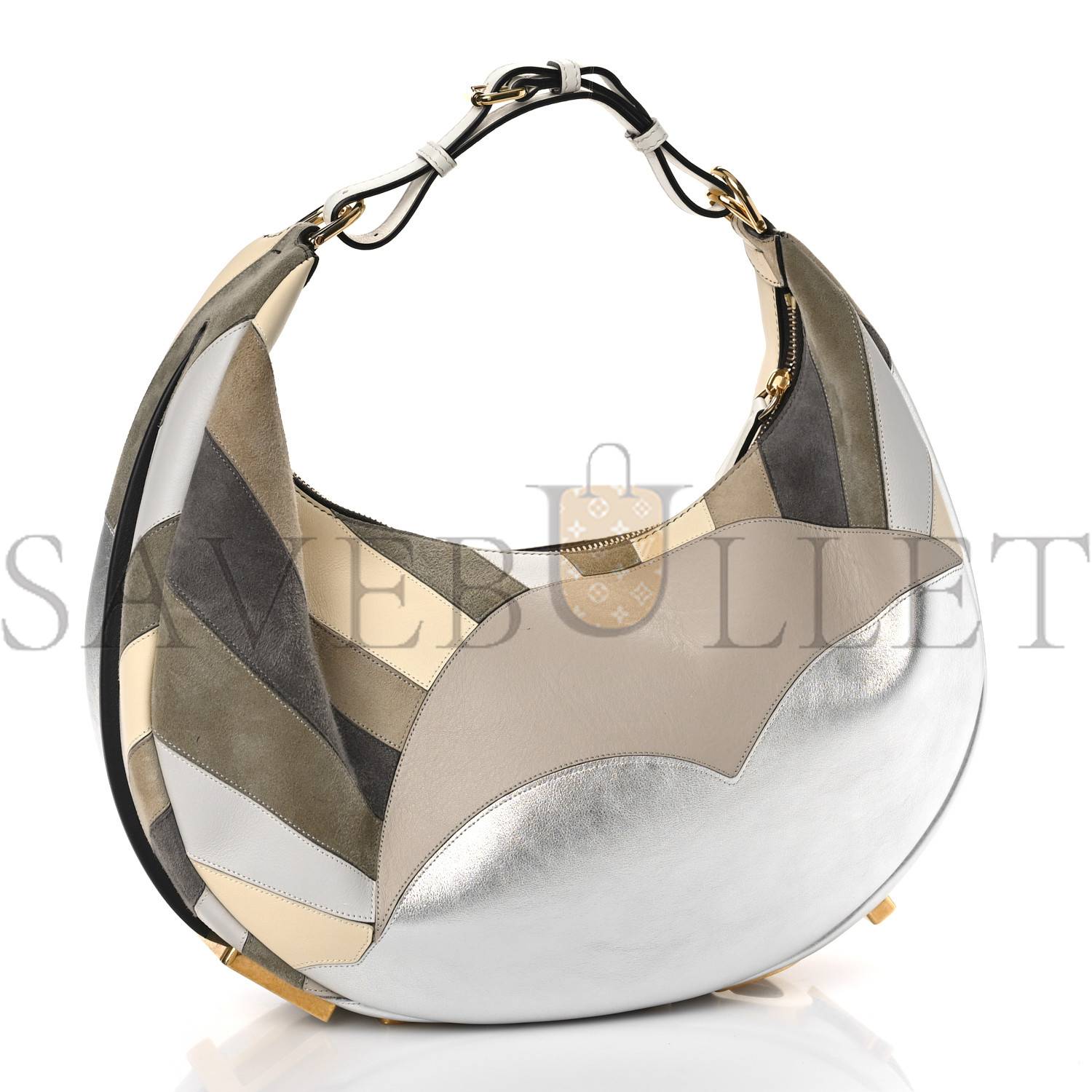 FENDI VITELLO SETA GOATSKIN SUEDE SUN CLOUD INLAY MEDIUM FENDIGRAPHY HOBO BAG MULTICOLOR WHITE ICE (33*30*11cm)