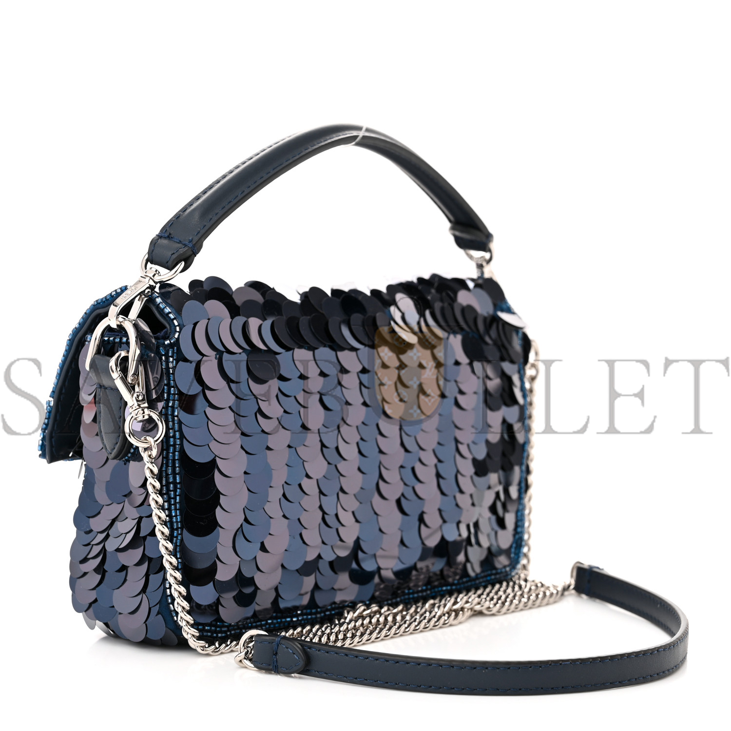 FENDI SEQUIN PAILLETTES SHINY NAPPA PEQUIN MINI BAGUETTE DARK BLUE LUNAI (18*13*5cm)