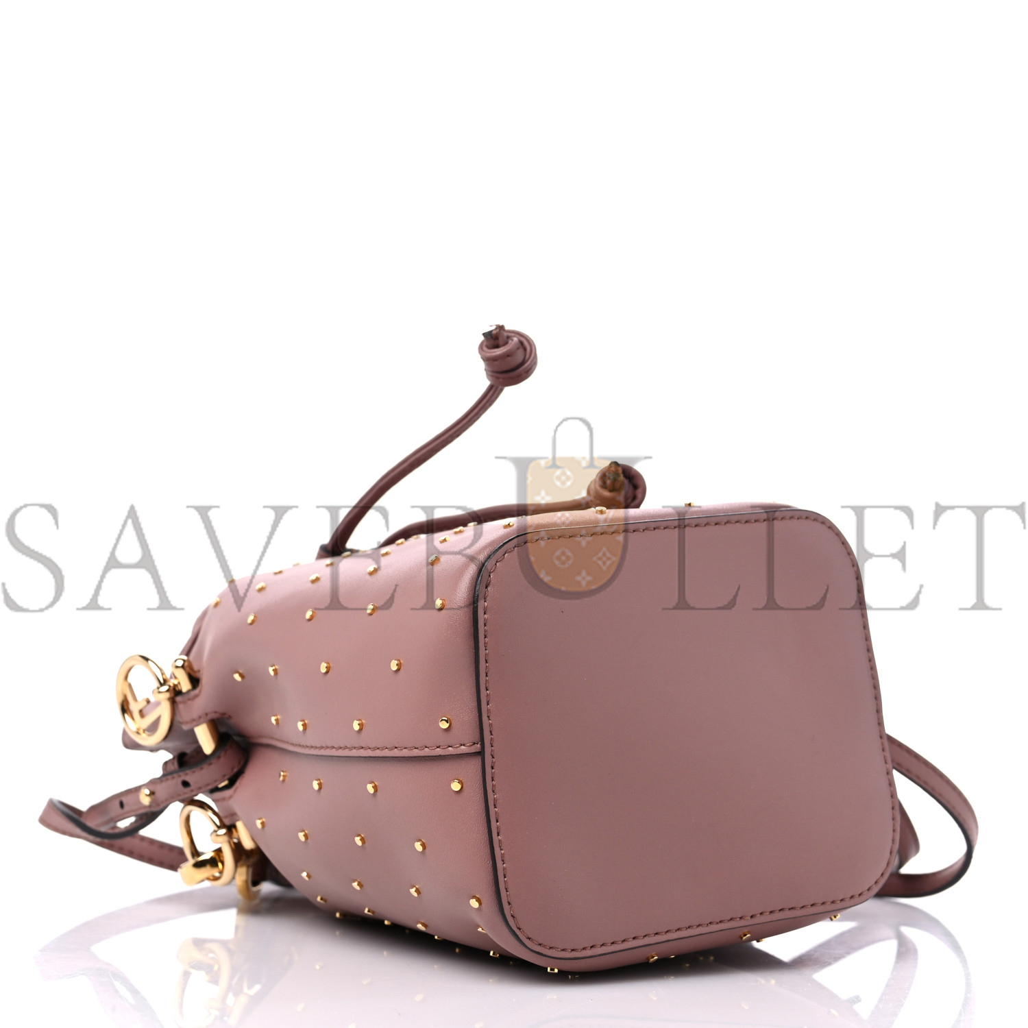 FENDI VITELLO LIBERTY F IS FENDI STUDDED MINI MON TRESOR BUCKET BAG ENGLISH ROSE (18*12*10cm)