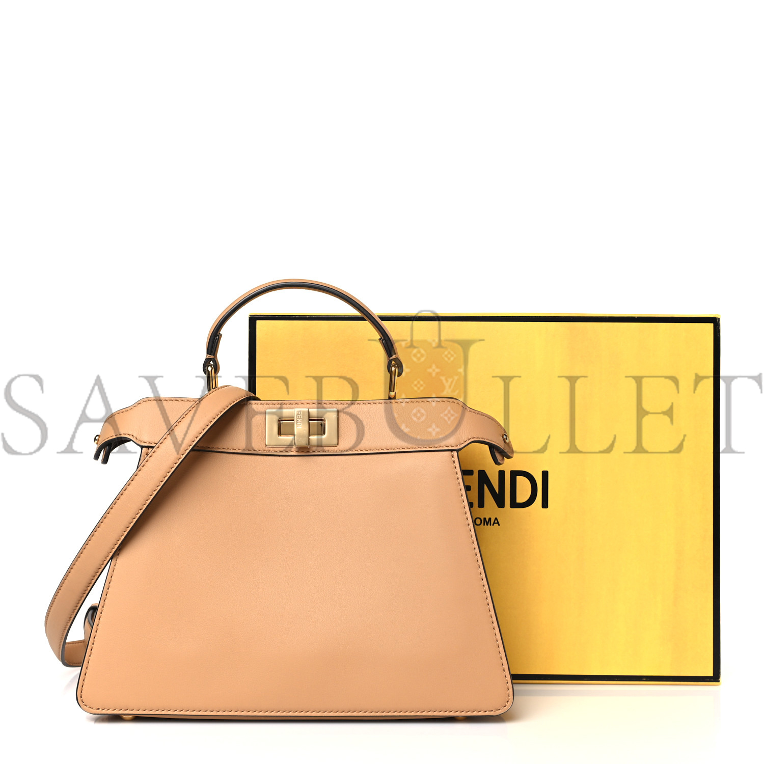 FENDI VITELLO SETA NAPPA BI-COLOR SMALL PEEKABOO I SEE U SATCHEL MIELE SCURO LIGHT ROSE TORTORA (27*20*11cm)