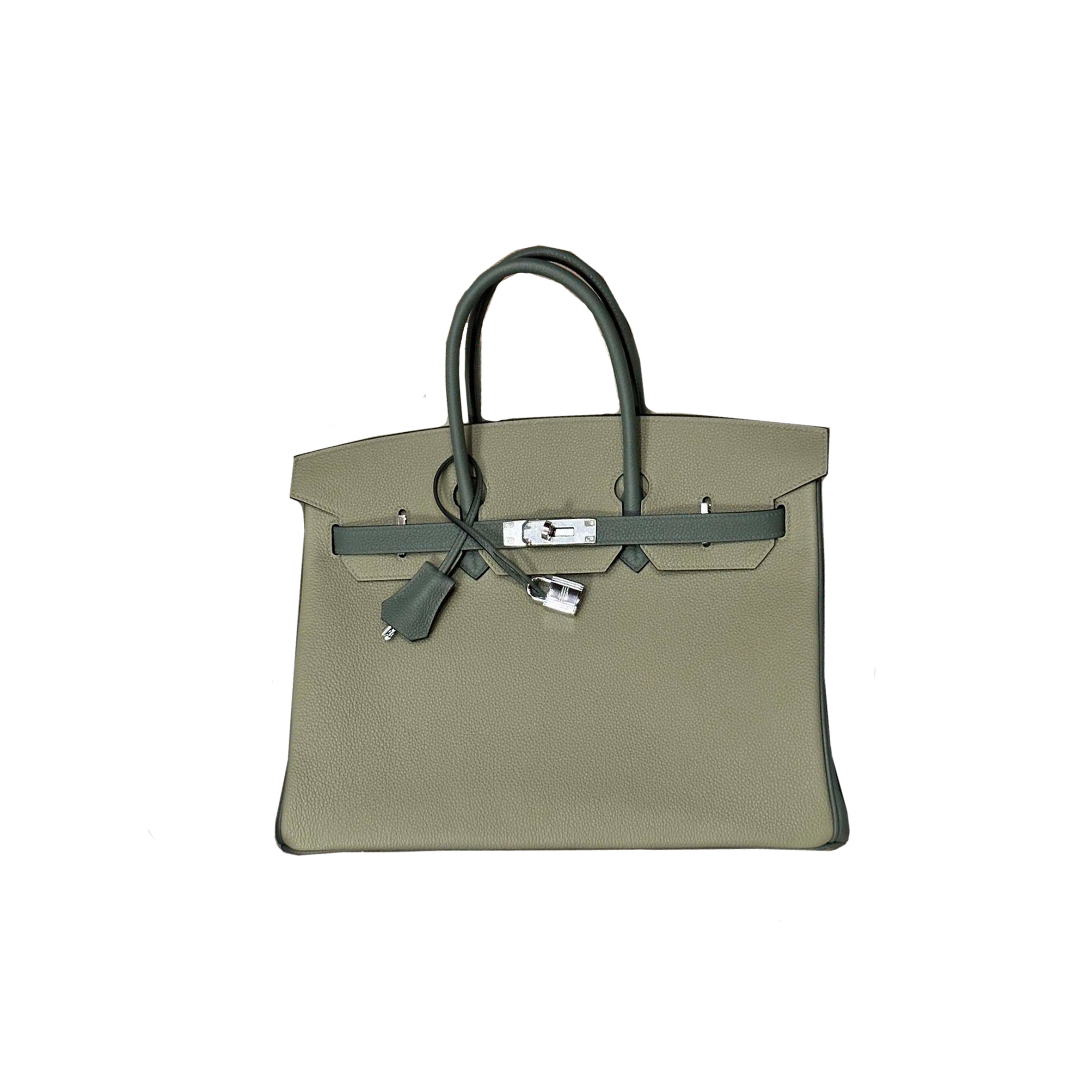 HERMES MASTER BIRKIN 35 TOGO LEATHER SILVER HARDWARE ALMOND GREEN BAG BK30C6EPSS (35*25*18cm)