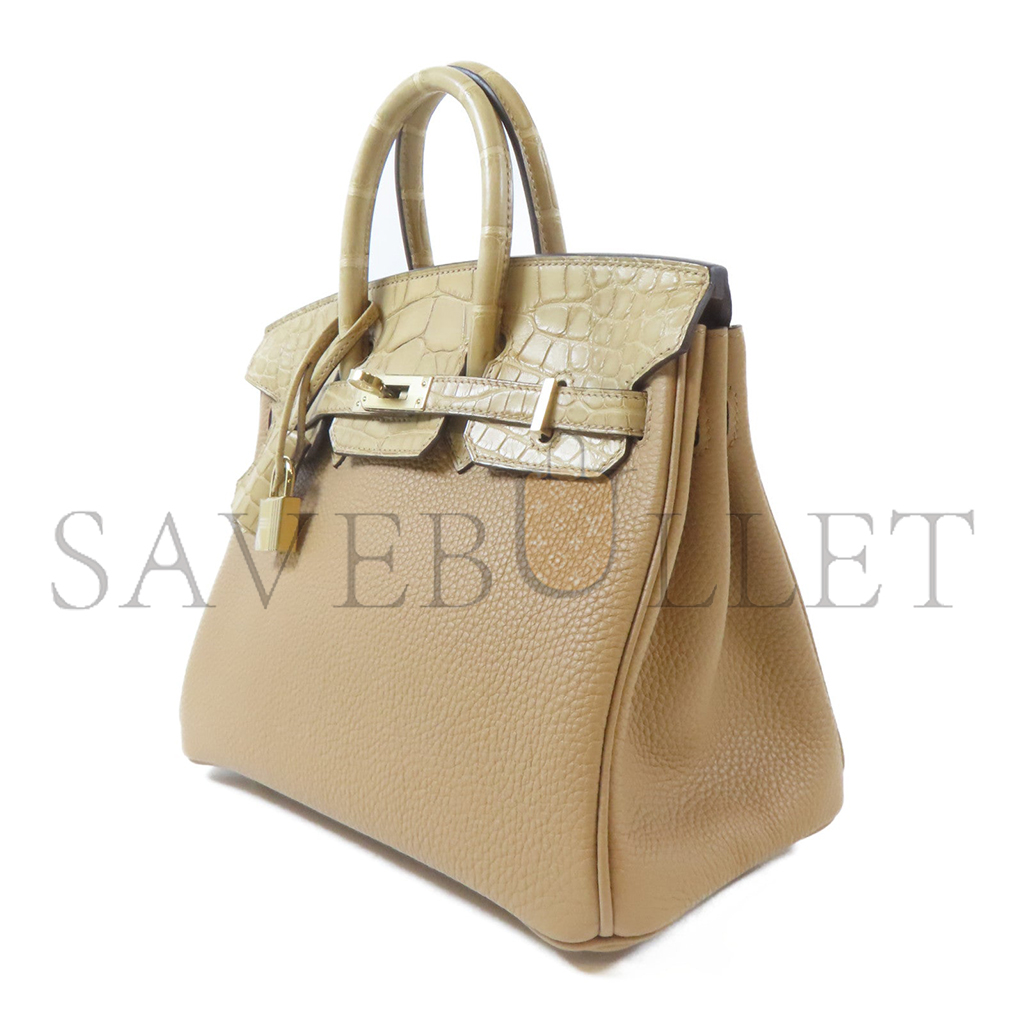 HERMES MASTER BIRKIN 25 CROCODILE LEATHER TOUCH GOLD BUCKLE TOTE BAG 2181100068898 (25*19*13cm)