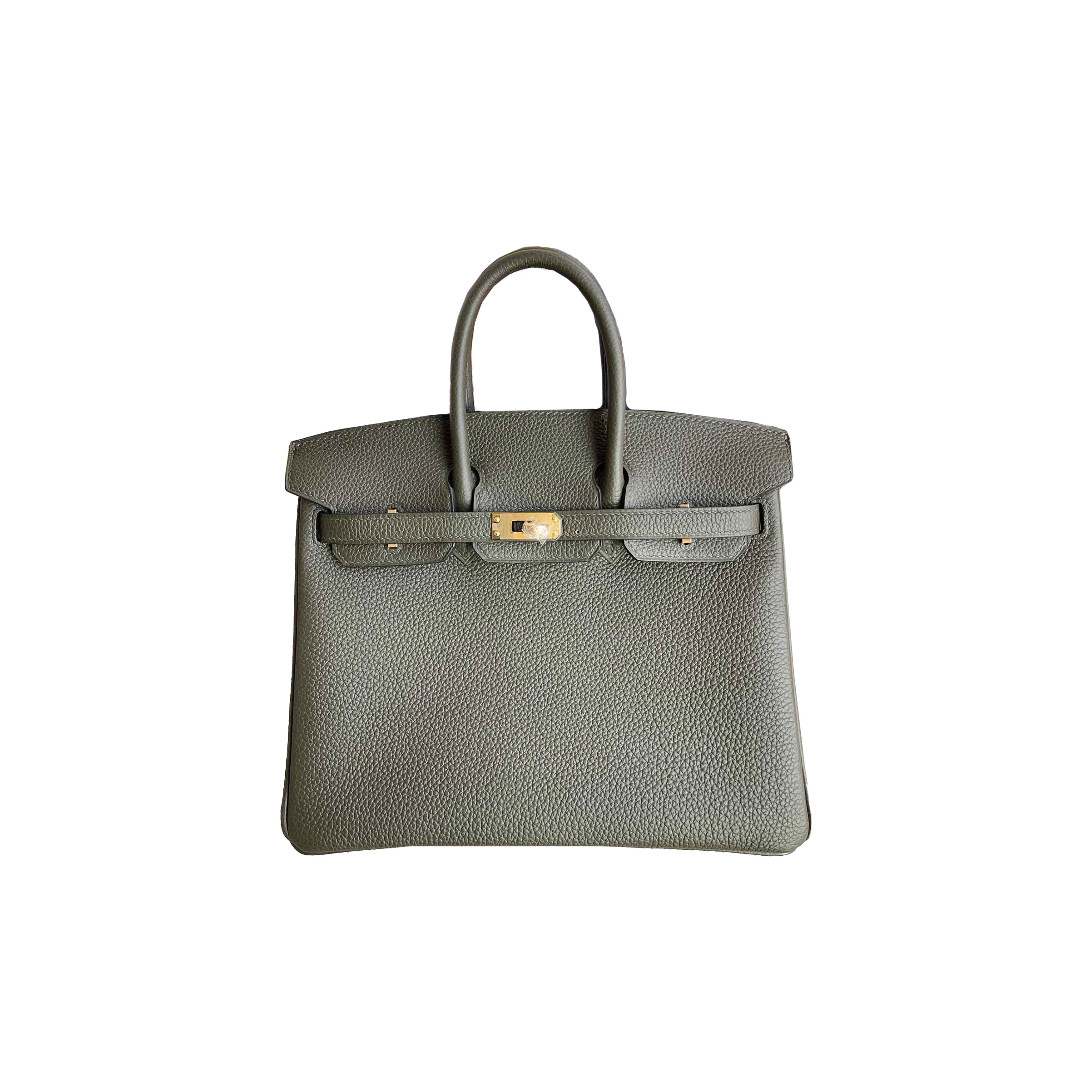 HERMES MASTER BIRKIN 25 CALFSKIN ALMOND GREEN GOLD BUCKLE BAG BK308QTGSS (25*20*13cm)