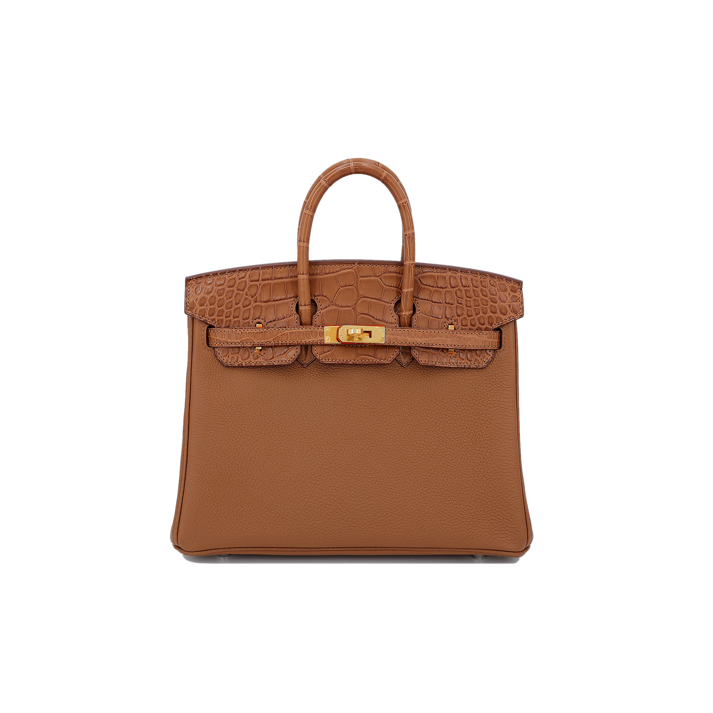 HERMES MASTER BIRKIN TOUCH 25 MATT ALLIGATOR GOLDEN BROWN TOGO SILVER BUCKLE 10090114 (25*20*13cm)