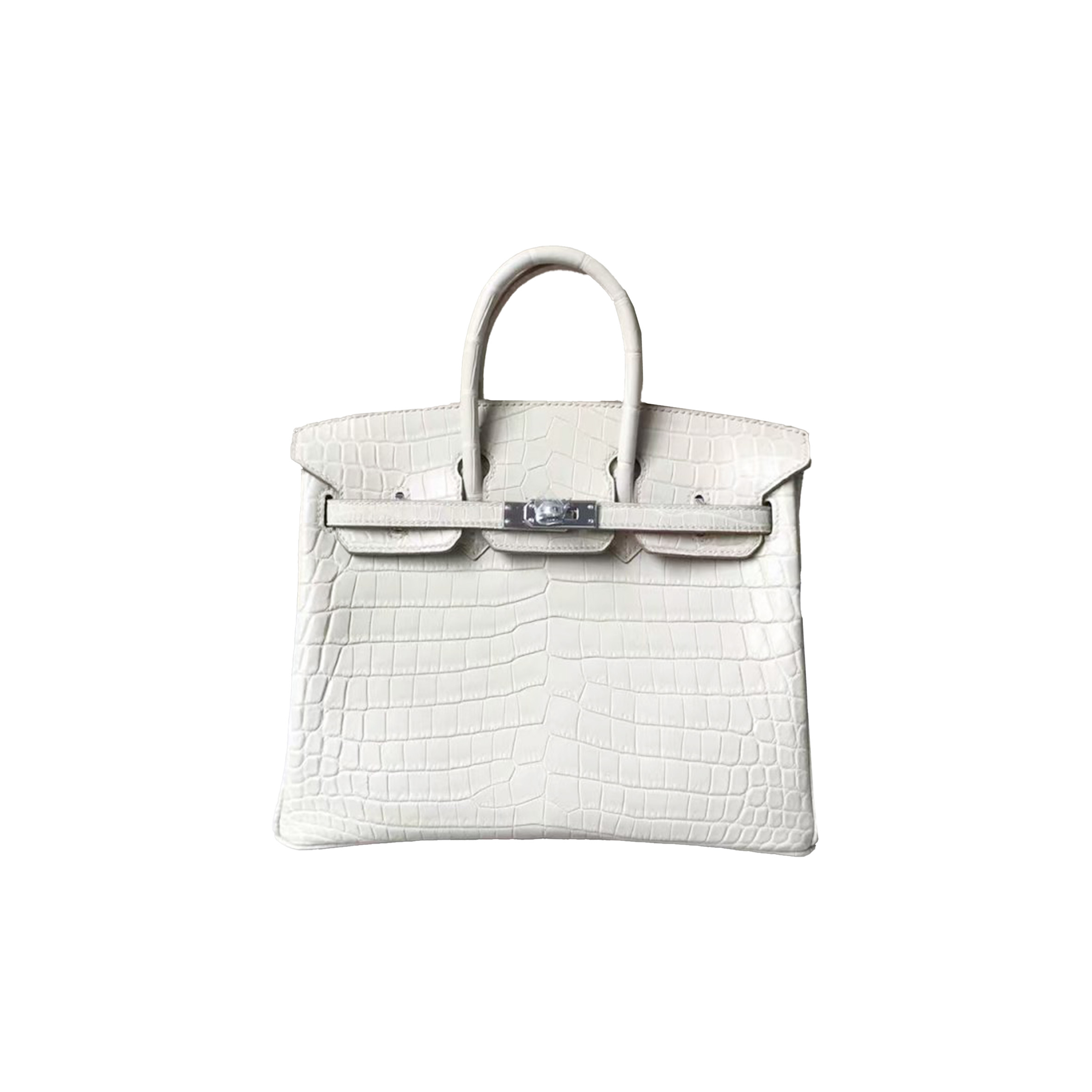 HERMES MASTER BIRKIN 25 8L CREAM WHITE MATTE CROCODILE SILVER BUCKLE BAG 4034389225 (25*20*13cm)