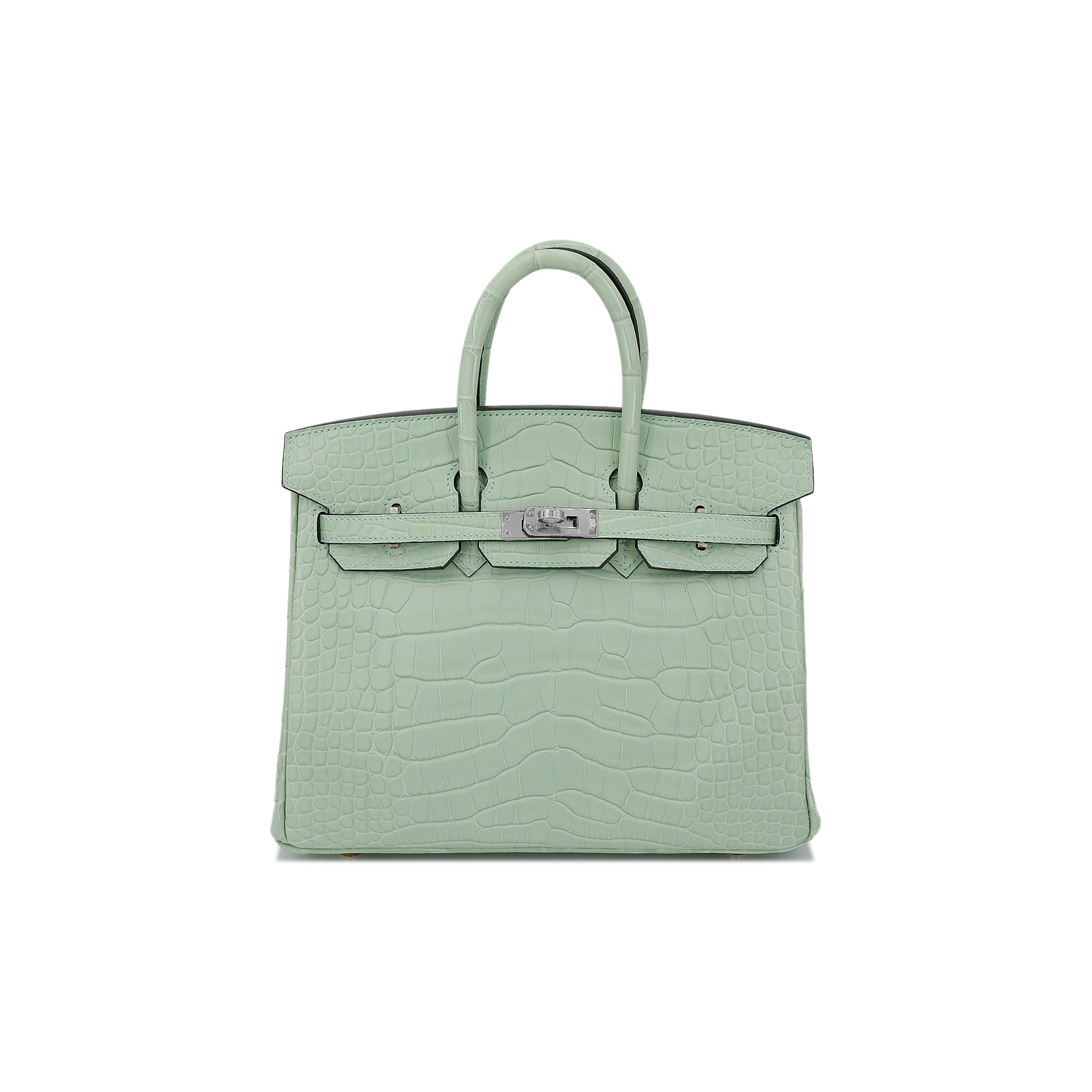 HERMES MASTER BIRKIN 25 MINT GREEN ALLIGATOR MATT SILVER BUCKLE BAG 7419337628 (25*20*13cm)