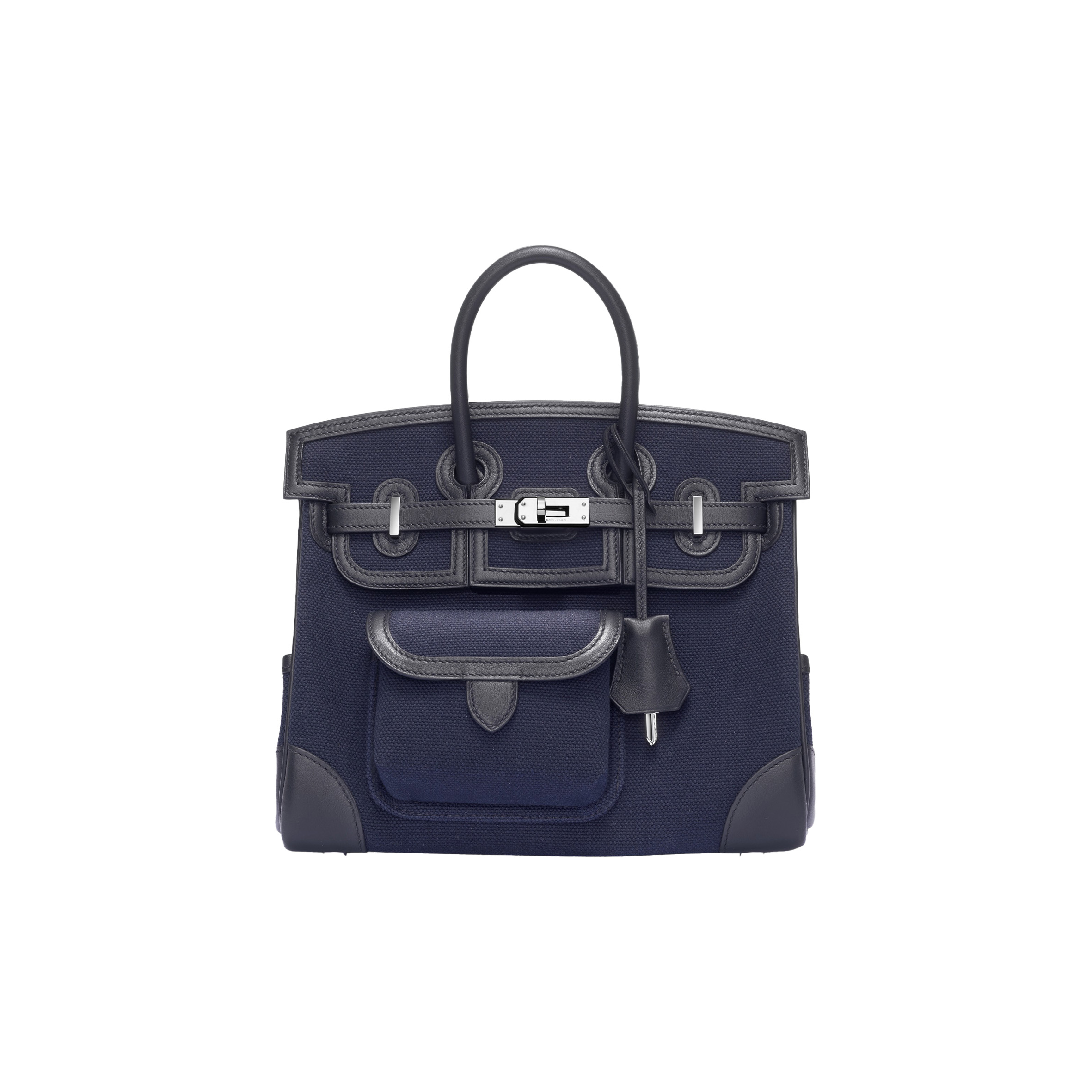 HERMES MASTER BIRKIN 25 NAVY BLUE CANVAS SILVER BUCKLE UNISEX BAG MSBK3418810 (25*20*13cm)