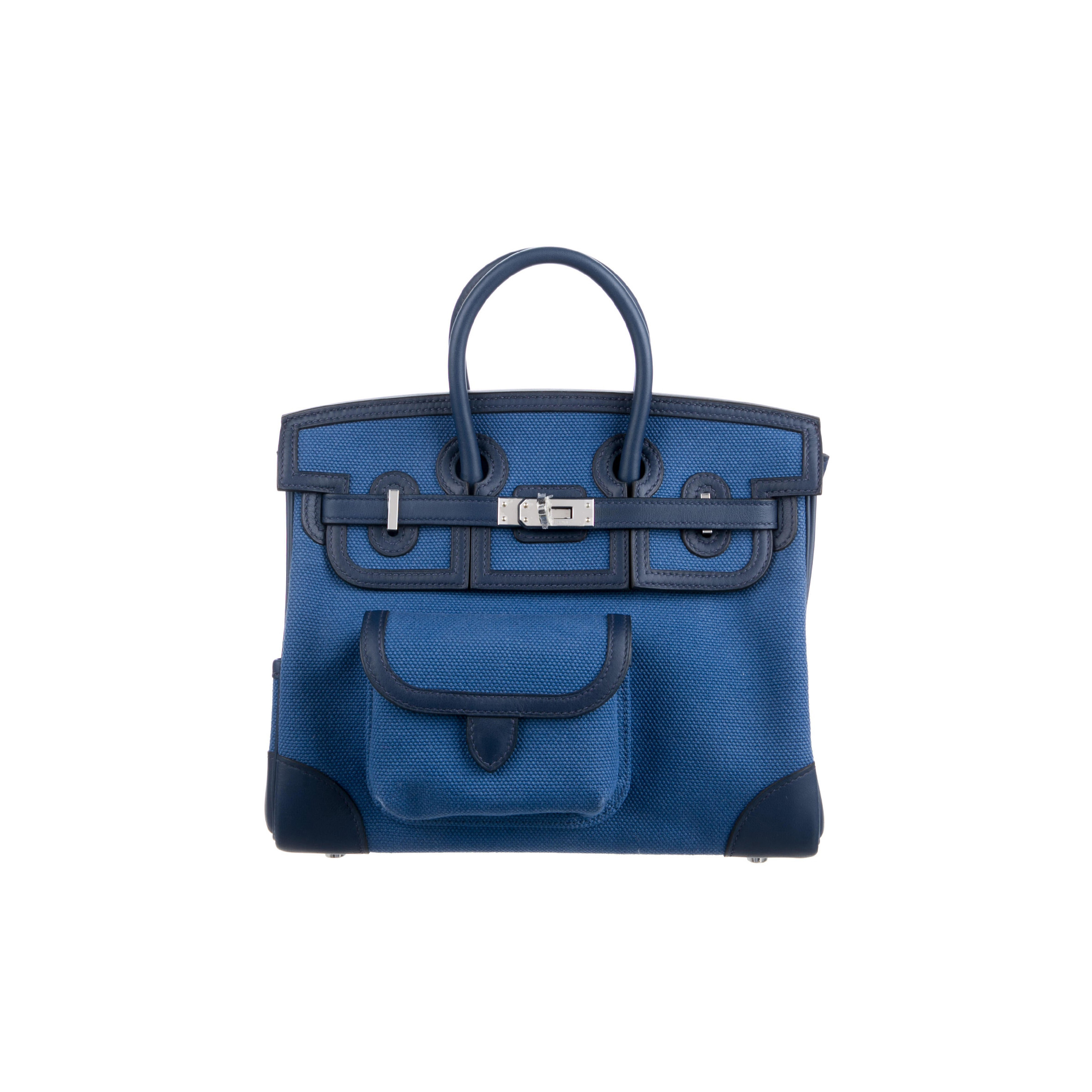 HERMES MASTER BIRKIN 25 BLUE CANVAS BAG SILVER BUCKLE MSBK3404012 (25*20*13cm)