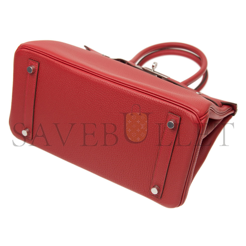 HERMÈS MASTER BIRKIN 35 TOGO LEATHER FLAG RED SILVER BUCKLE BAG H028369CK05 (35*28*18cm)