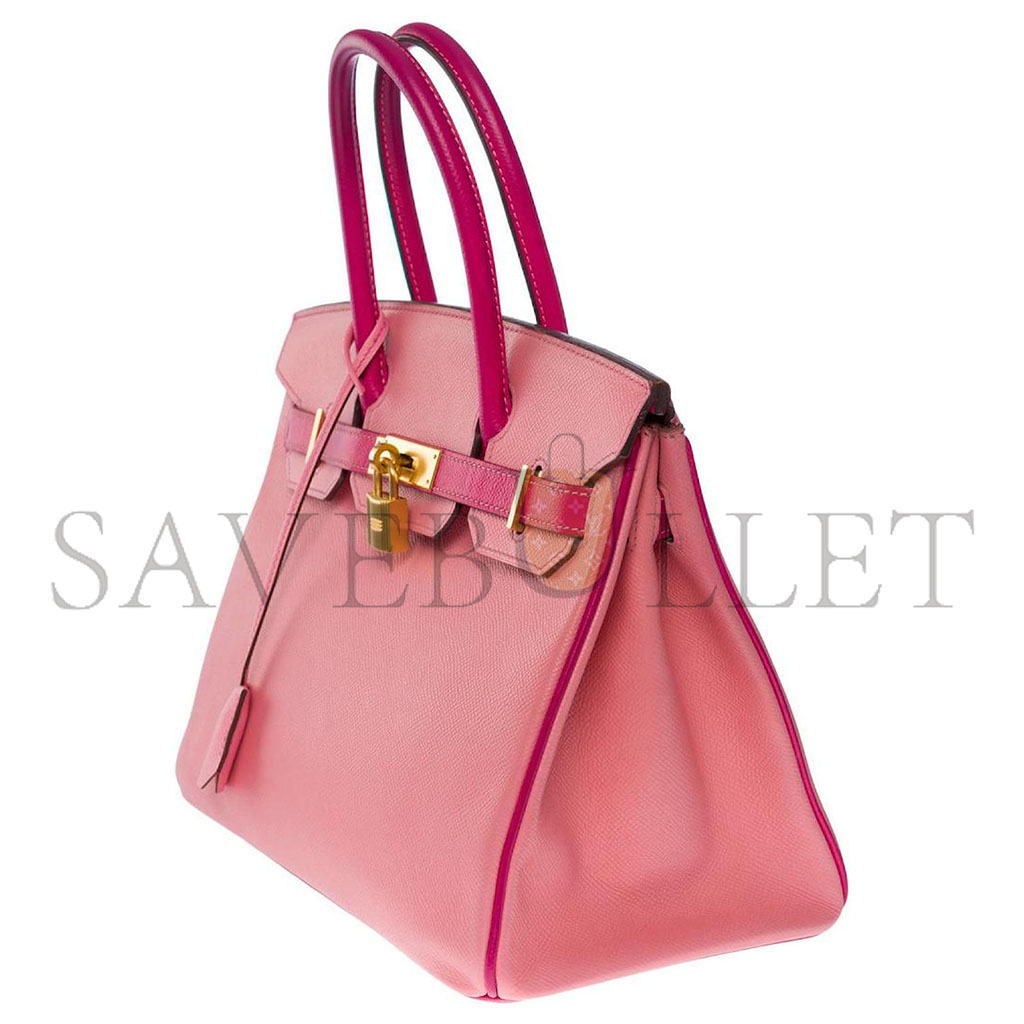 HERMES MASTER BIRKIN 30 TOGO LEATHER CHERRY PINK AND PEACH HORSESHOE ENGRAVED GOLD BUCKLE HANDBAG 101220 (30*23*15cm)