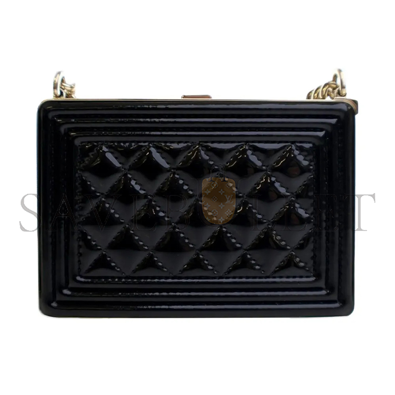 CHANEL PATENT BOY CLUTCH WITH CHAIN HANDBAG AP2870 B08500 94305 (11*7.5*2.5cm)