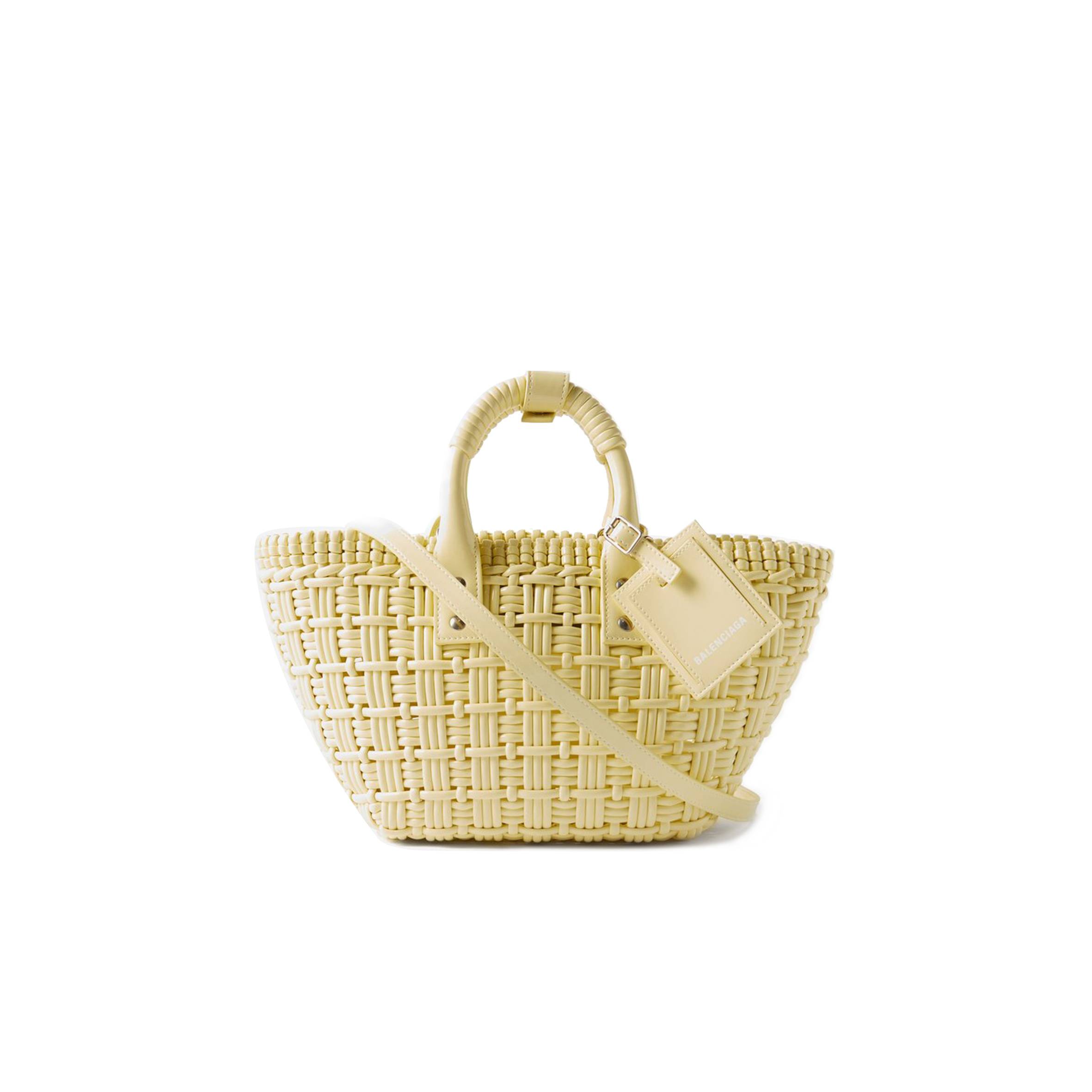 BALENCIAGA YELLOW BISTRO XS WOVEN FAUX-LEATHER BASKET BAG MATCHESFASHION US (22*20*12.5cm)