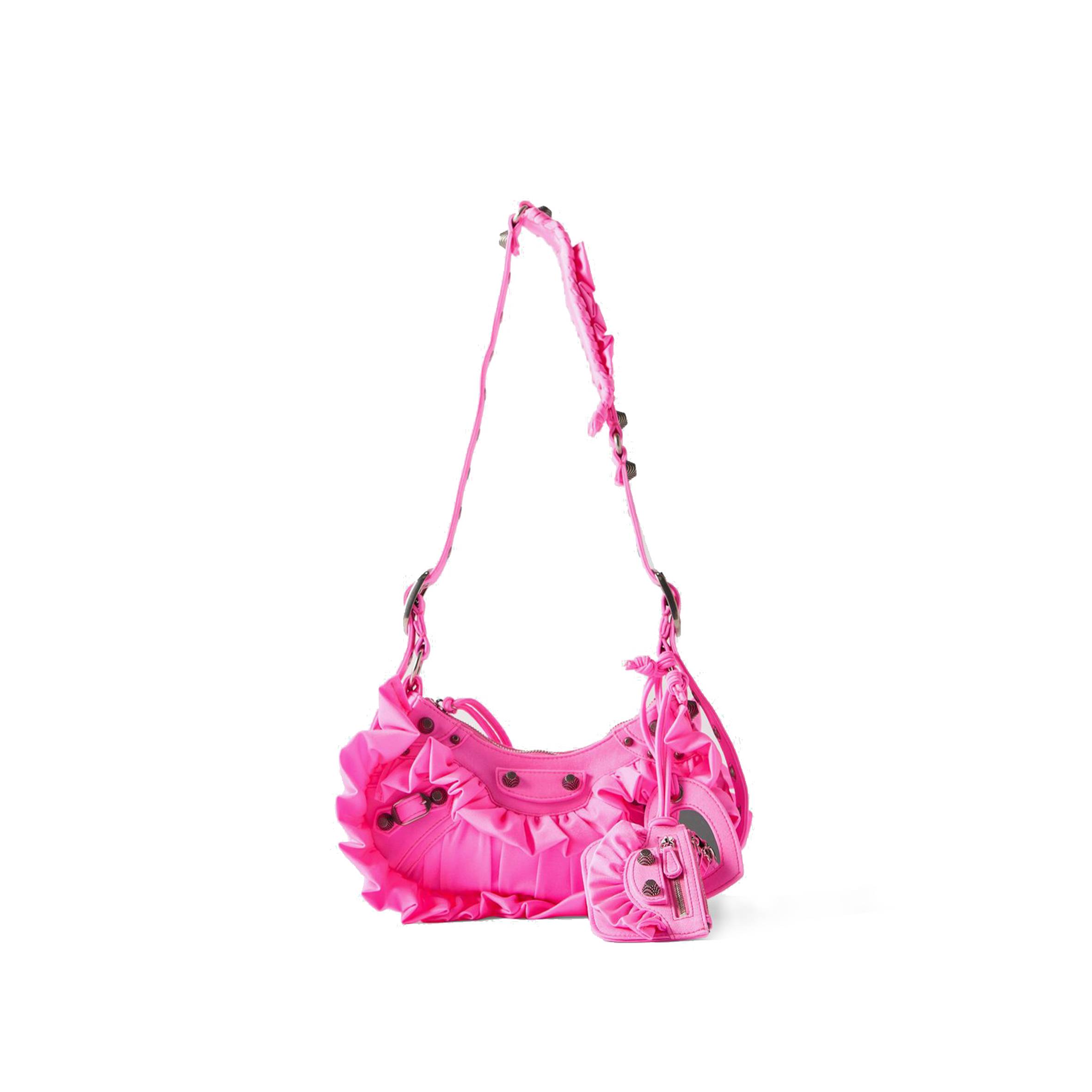 BALENCIAGA PINK LE CAGOLE XS RUFFLED SPANDEX SHOULDER BAG MATCHESFASHION US (25*15.2*6cm)