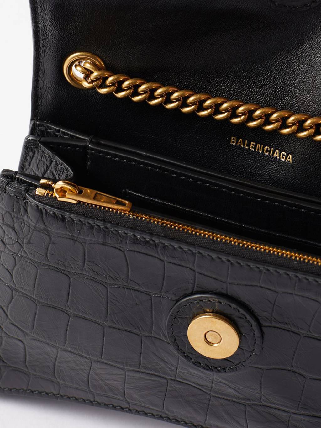 BALENCIAGA BLACK CRUSH XS CROCODILE-EFFECT LEATHER CROSS-BODY BAG MATCHESFASHION US (21.5*11*5cm)