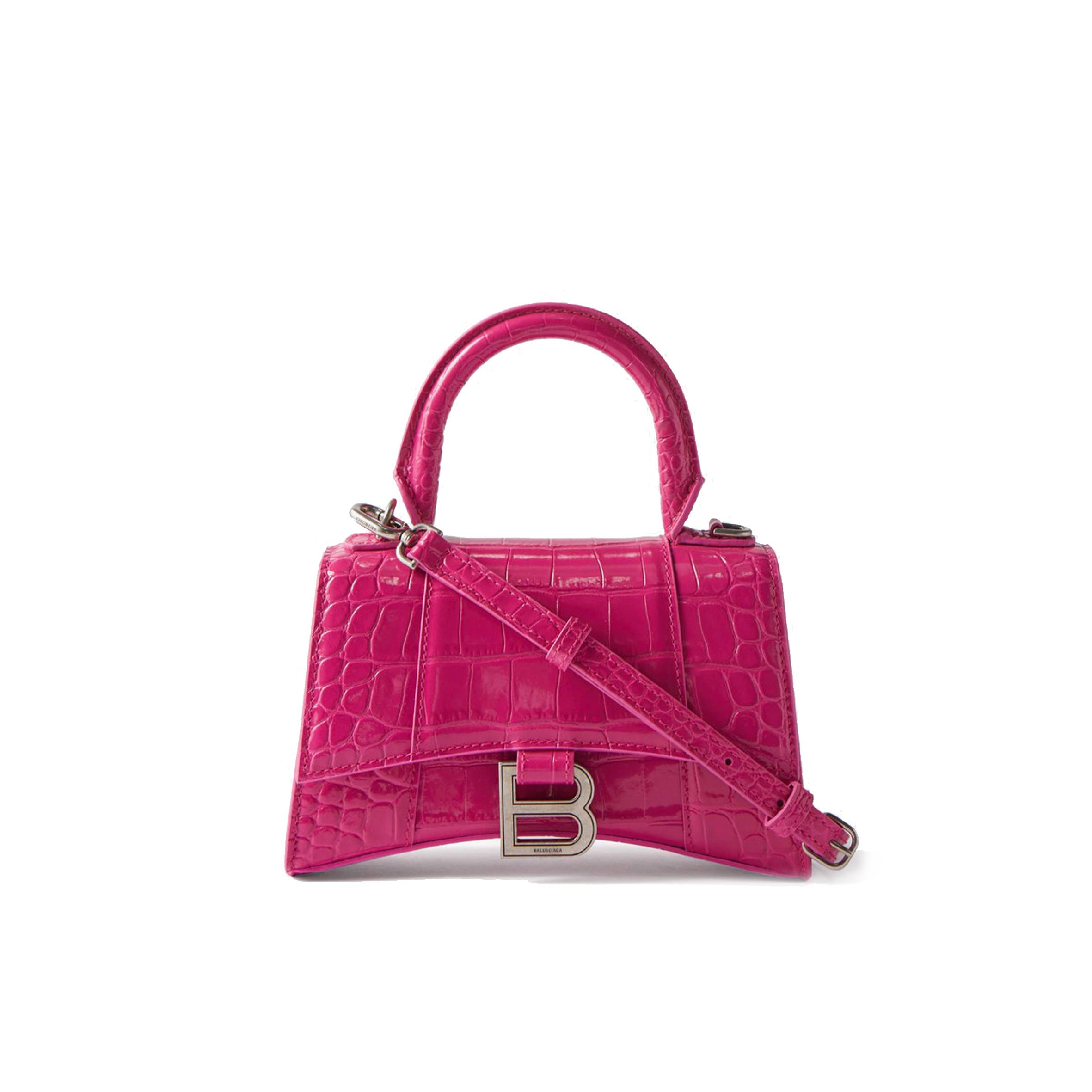 BALENCIAGA PINK HOURGLASS XS CROCODILE-EFFECT LEATHER BAG MATCHESFASHION US (19.5*12*5cm)