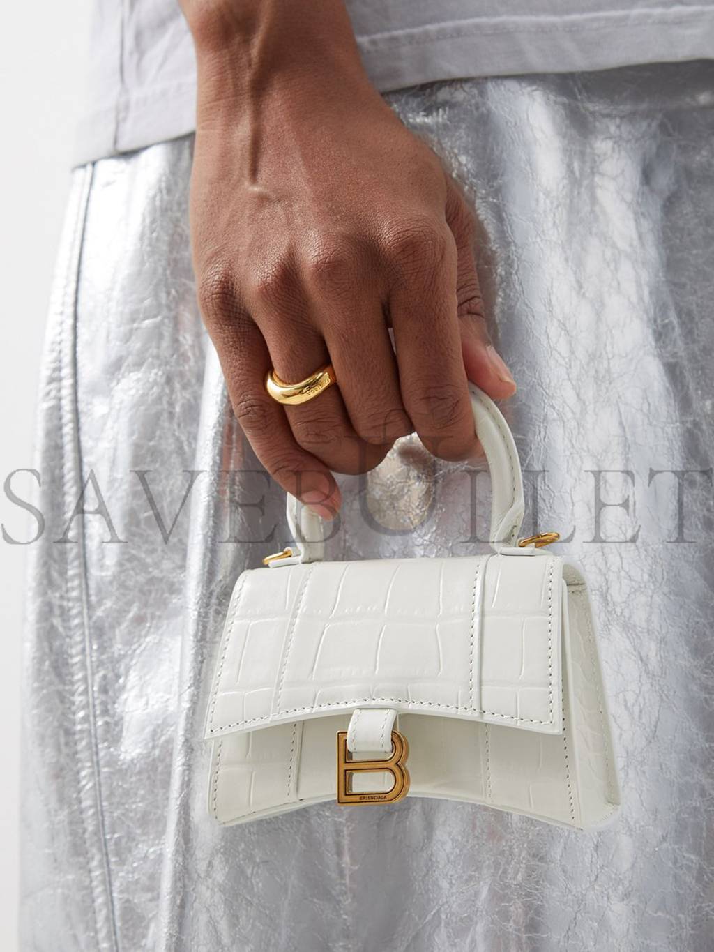 BALENCIAGA WHITE HOURGLASS MINI CROCODILE-EFFECT CROSS-BODY BAG MATCHESFASHION US (12*8*4.6cm)