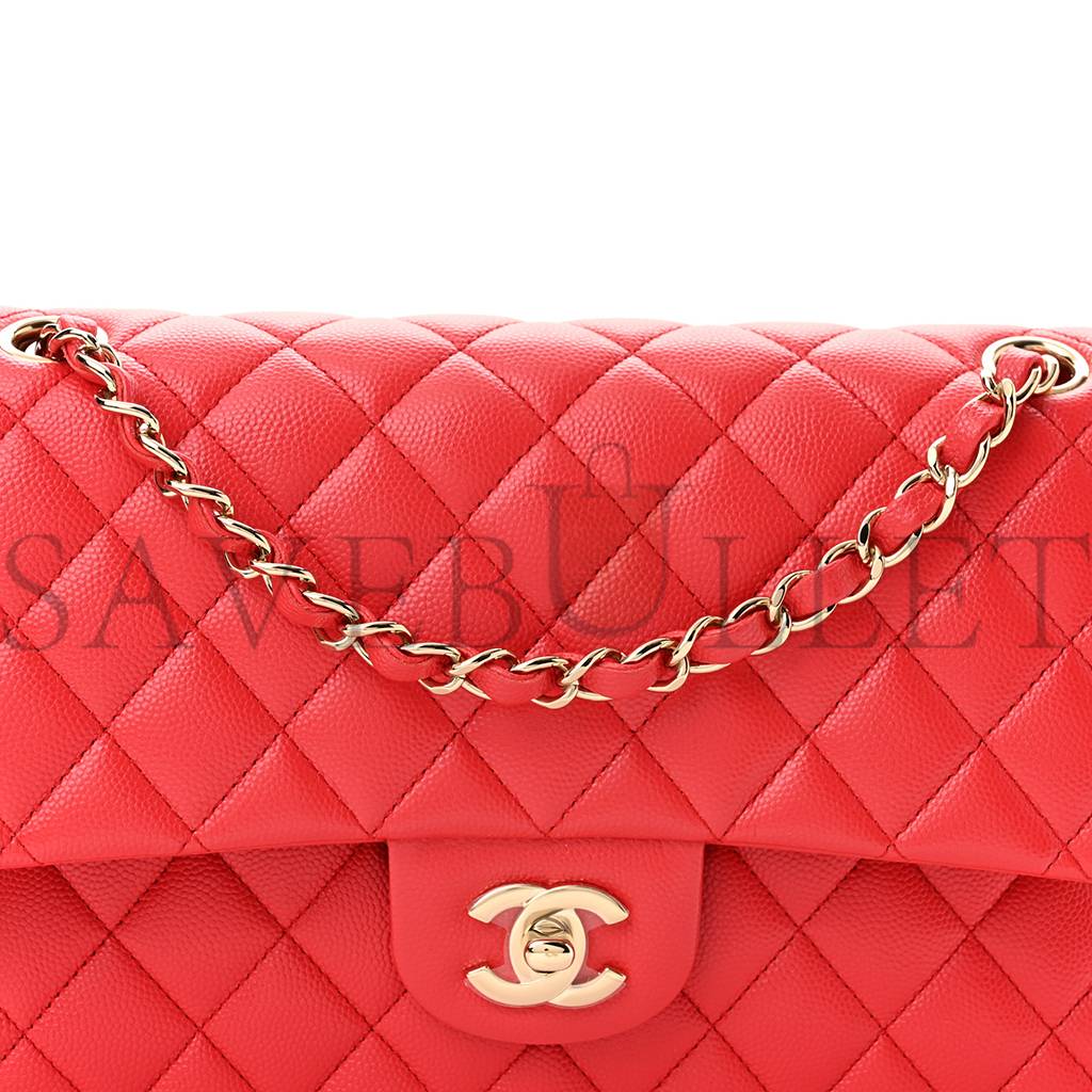 CHANEL CAVIAR QUILTED MEDIUM DOUBLE FLAP RED GOLD HARDWARE (25*17*6cm)