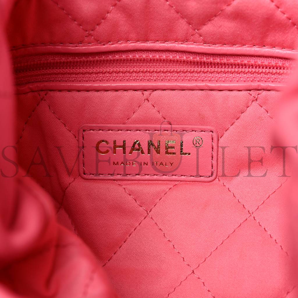 CHANEL SHINY CALFSKIN QUILTED CHANEL 22 DRAWSTRING BAG CORAL PINK GOLD HARDWARE (42*39*8cm)