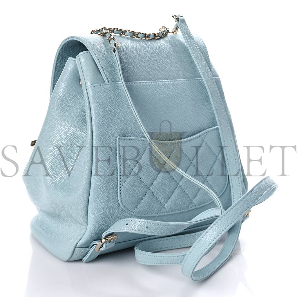 CHANEL CAVIAR QUILTED BUSINESS AFFINITY BACKPACK LIGHT BLUE (24*23*13cm)