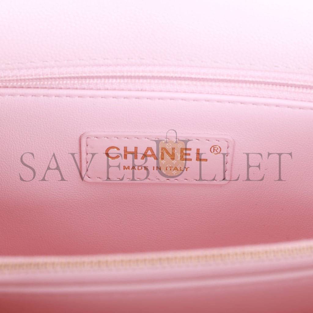 CHANEL MEDIUM COCO HANDLE FLAP BAG LIGHT PINK CAVIAR LIGHT GOLD HARDWARE (29*18*11cm)