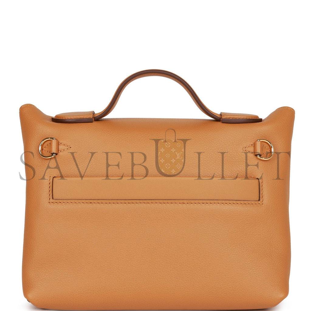 HERMES MINI 2424 BAG CARAMEL EVERCOLOR AND SESAME SWIFT VERSO GOLD HARDWARE (23*17*11cm)