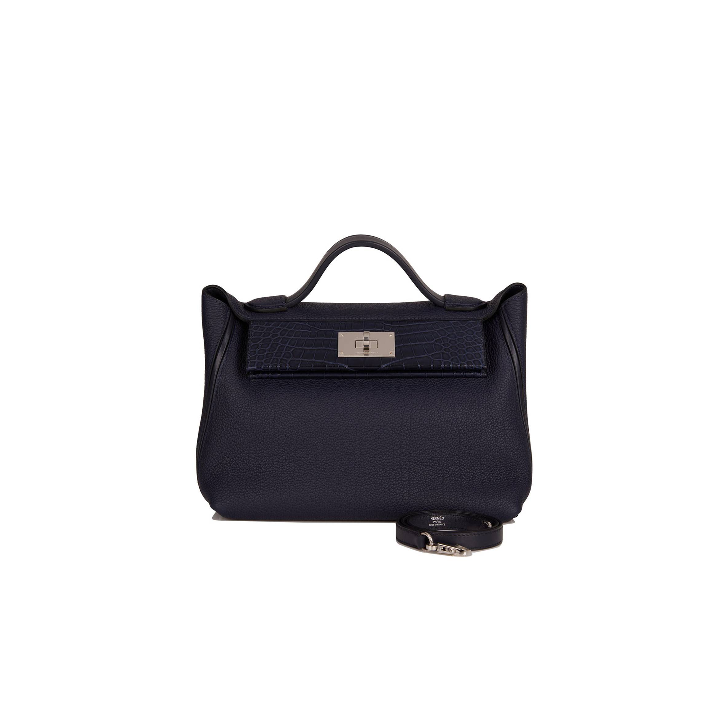 HERMES 2424 BAG 29 BLEU NUIT ALLIGATOR AND TOGO TOUCH PALLADIUM HARDWARE (29*24*15cm)