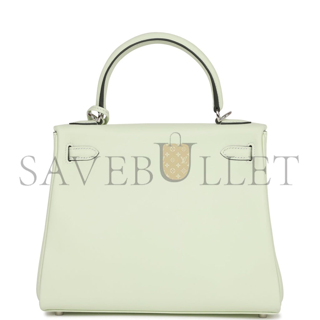 HERMES KELLY RETOURNE 25 VERT FIZZ SWIFT PALLADIUM HARDWARE HANDMADE (25*17*7cm)