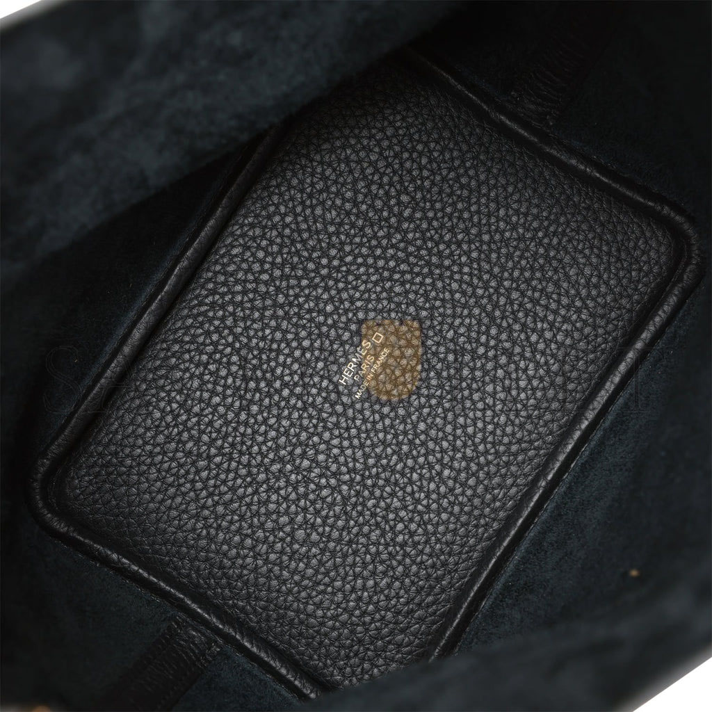 HERMES PICOTIN LOCK 18 BLACK MATTE ALLIGATOR AND CLEMENCE TOUCH GOLD HARDWARE (18*13*18cm)