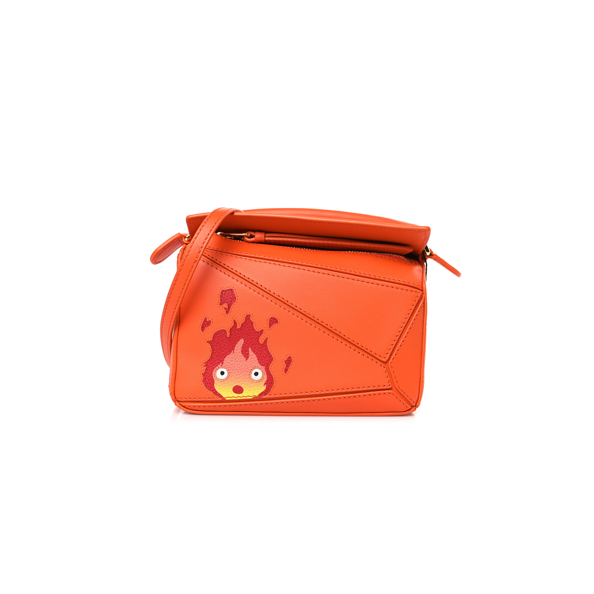 LOEWE X HOWLS MOVING CASTLE SATIN CALFSKIN MINI CALCIFER PUZZLE ORANGE (17*10*7cm)