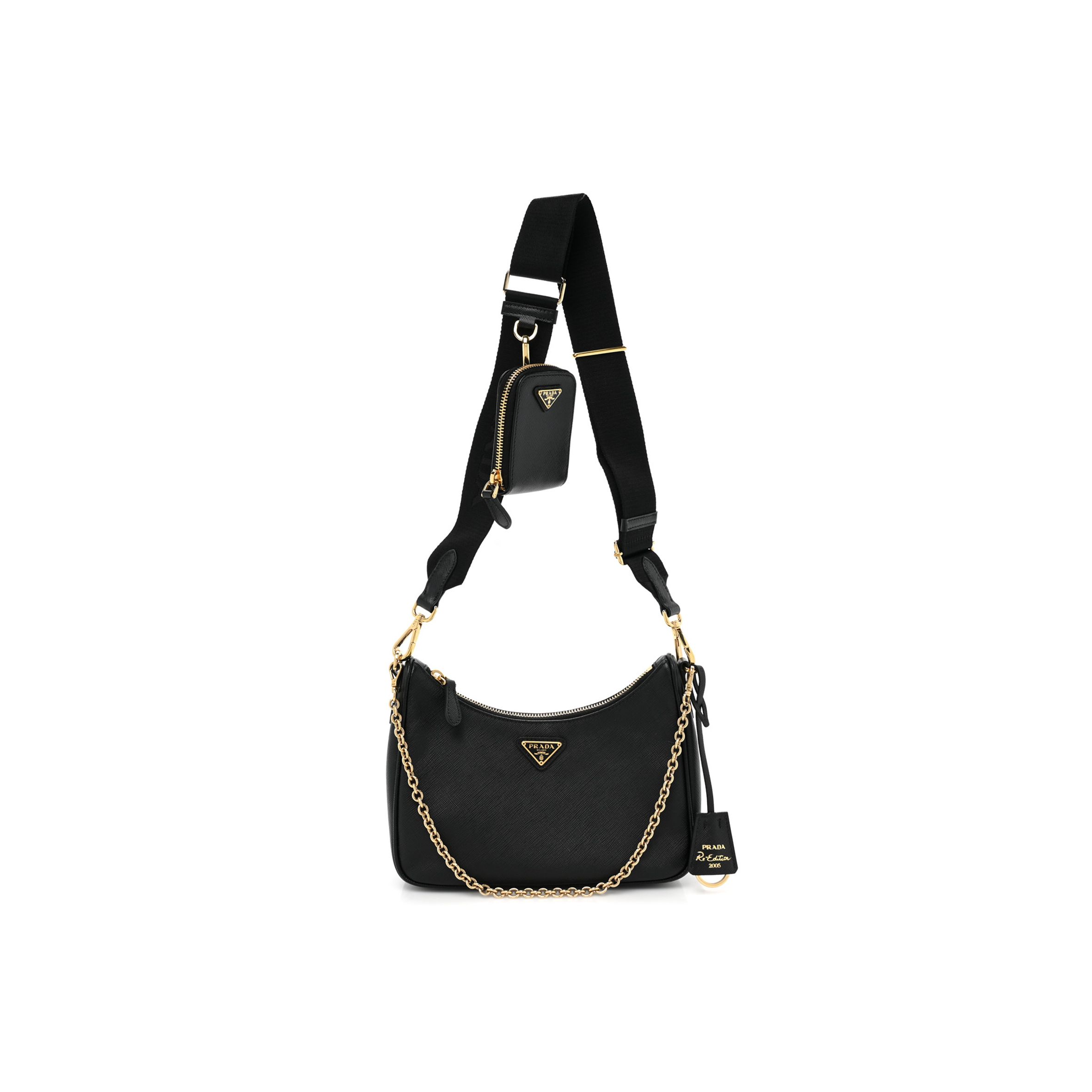 PRADA SAFFIANO LUX RE-EDITION 2005 SHOULDER BAG BLACK (22*17*6cm)