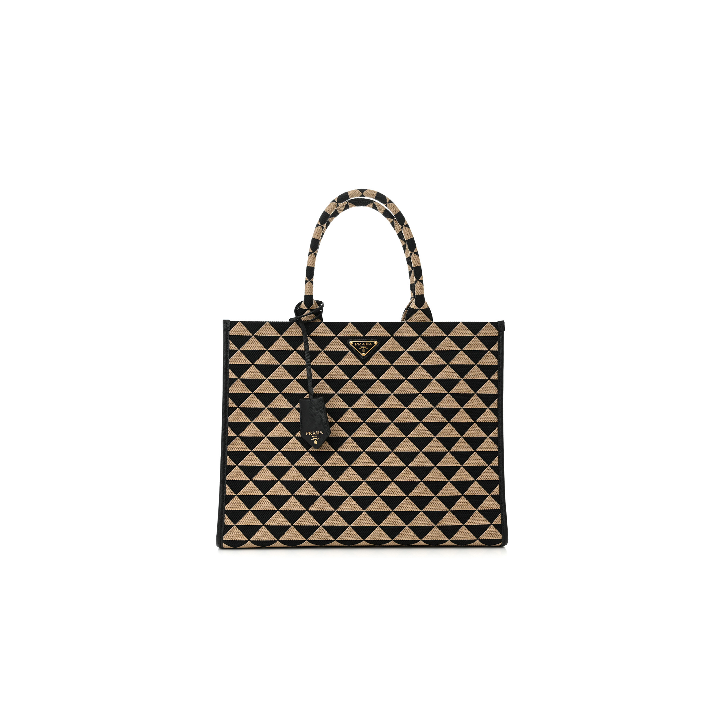 PRADA JACQUARD SAFFIANO TRIANGOLO SYMBOLE EMBROIDERED LARGE TOTE BLACK CORDA (39*31*10cm) PRADA JACQUARD SAFFIANO TRIANGOLO SYMBOLE EMBROIDERED LARGE TOTE BLACK CORDA (39*31*10cm)