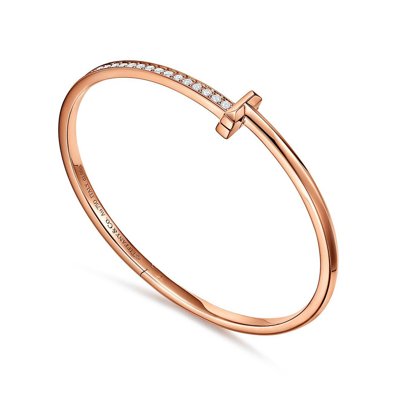 TIFFANY T T1 HINGED BANGLE IN ROSE GOLD WITH DIAMONDS, NARROW