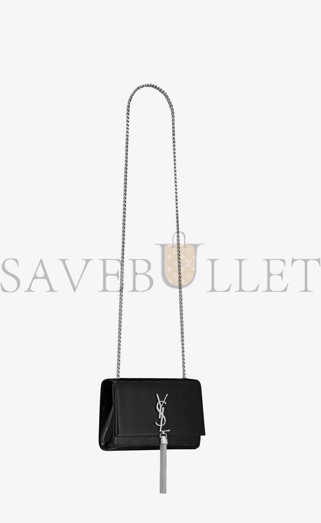 YSL KATE SMALL CHAIN BAG WITH TASSEL IN CHEVRON PATENT LEATHER 474366AAAWI1000 (20*12.5*5cm)