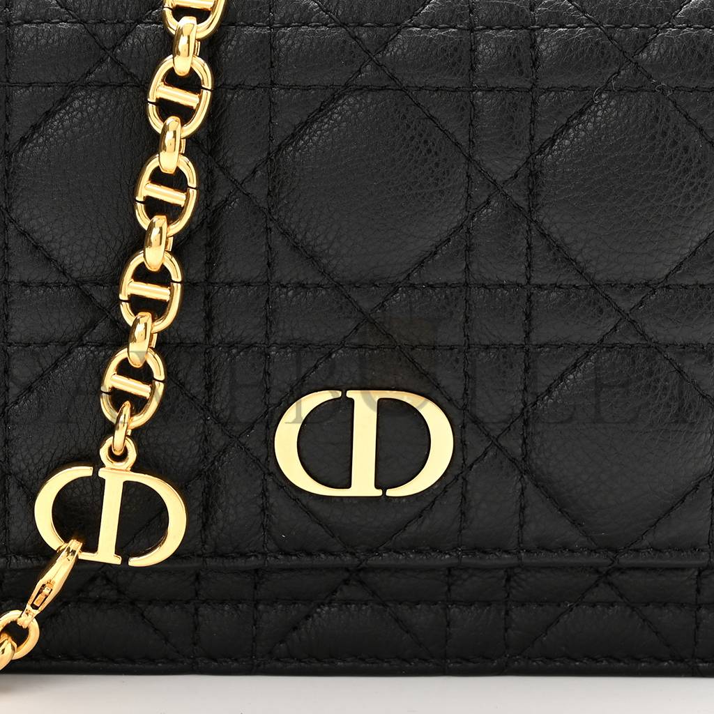 DIOR SUPPLE CALFSKIN CANNAGE CARO BELT POUCH WITH CHAIN BLACK (20*12*3.2cm)