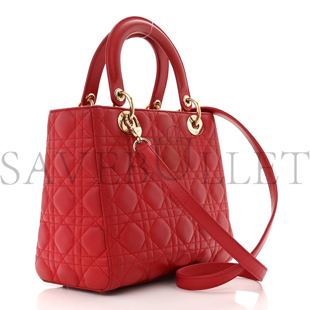 DIOR LAMBSKIN CANNAGE MEDIUM LADY DIOR RED (23*20*12.1cm)