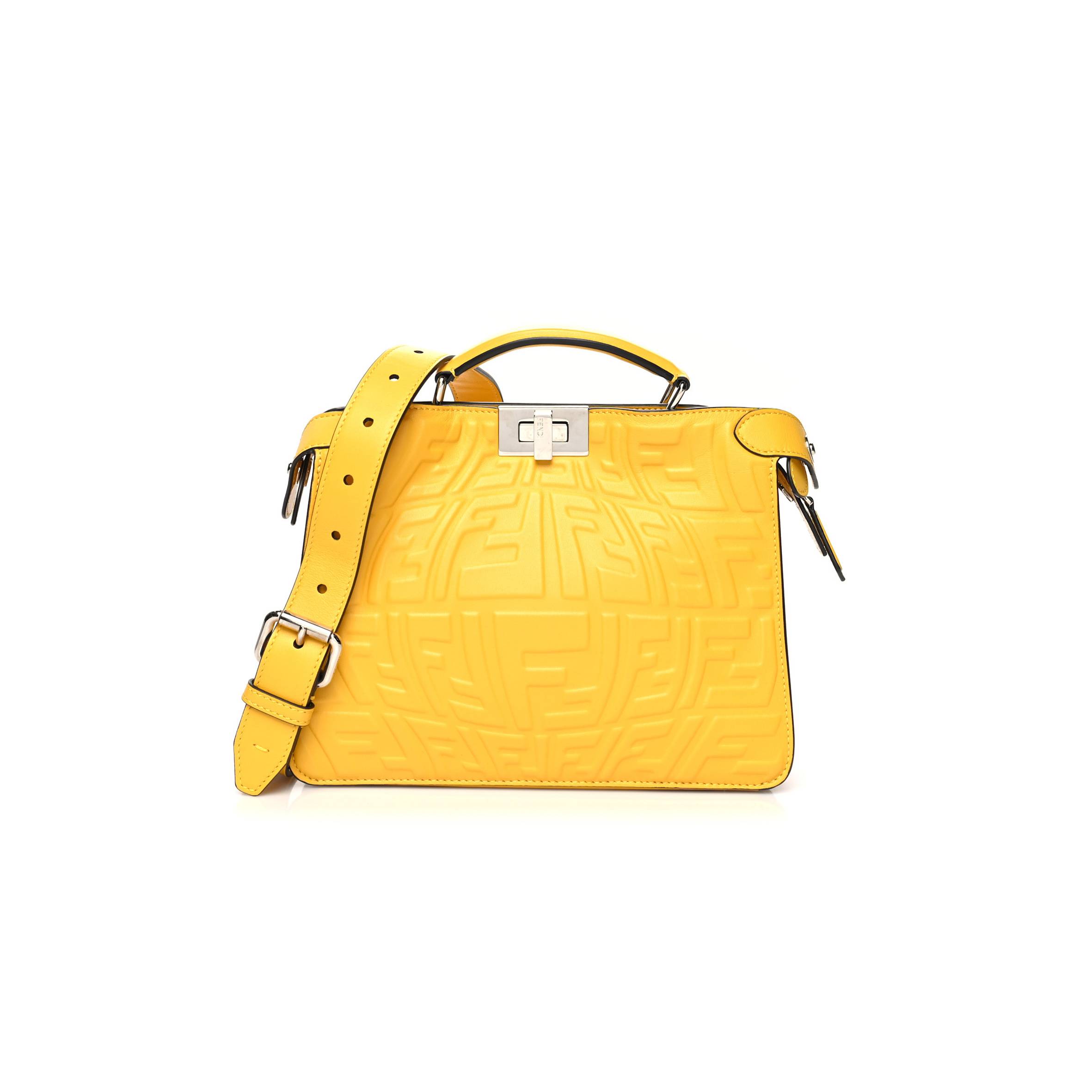 FENDI X SARAH COLEMAN NAPPA FF FISH EYE EMBOSSED MINI PEEKABOO I SEE U SATCHEL MIMOSA (25*20*10cm)